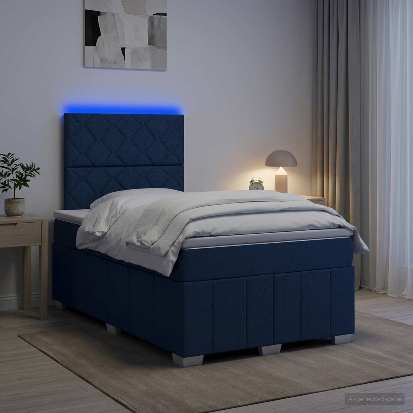LED Boxspring Ágy Mattal fejtámlával Kék 120 x 200 cm Szövet