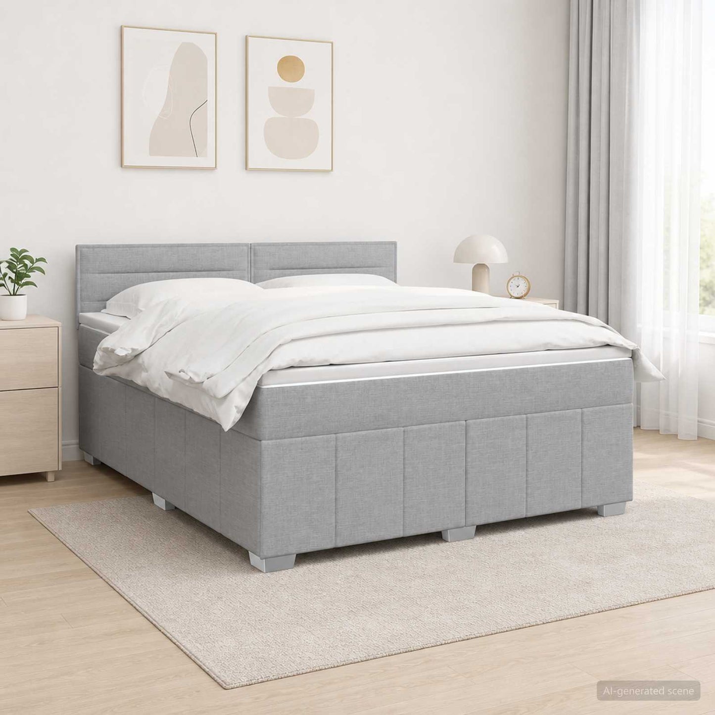 LED Boxspring Ágy Mattal Világosszürke 140 x 190 cm Szövet