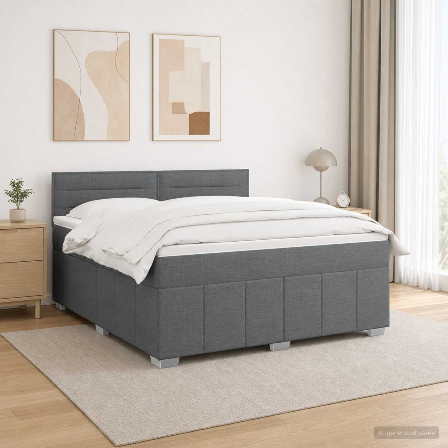 LED Boxspring Ágy Mattal Sötétszürke 140 x 200 cm Szövet