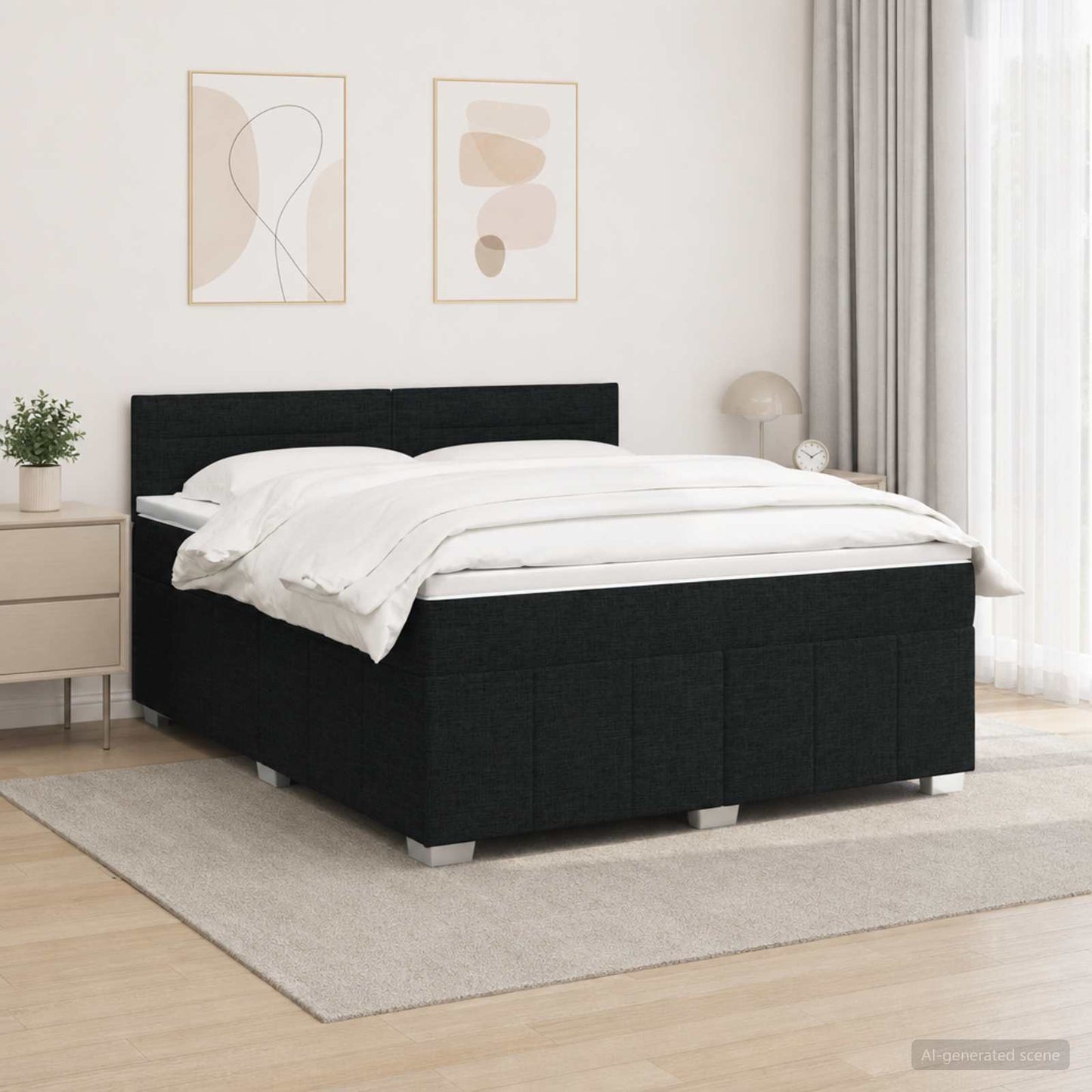 LED Boxspring Ágy Mattal fejtámlával Fekete 140 x 190 cm Szövet