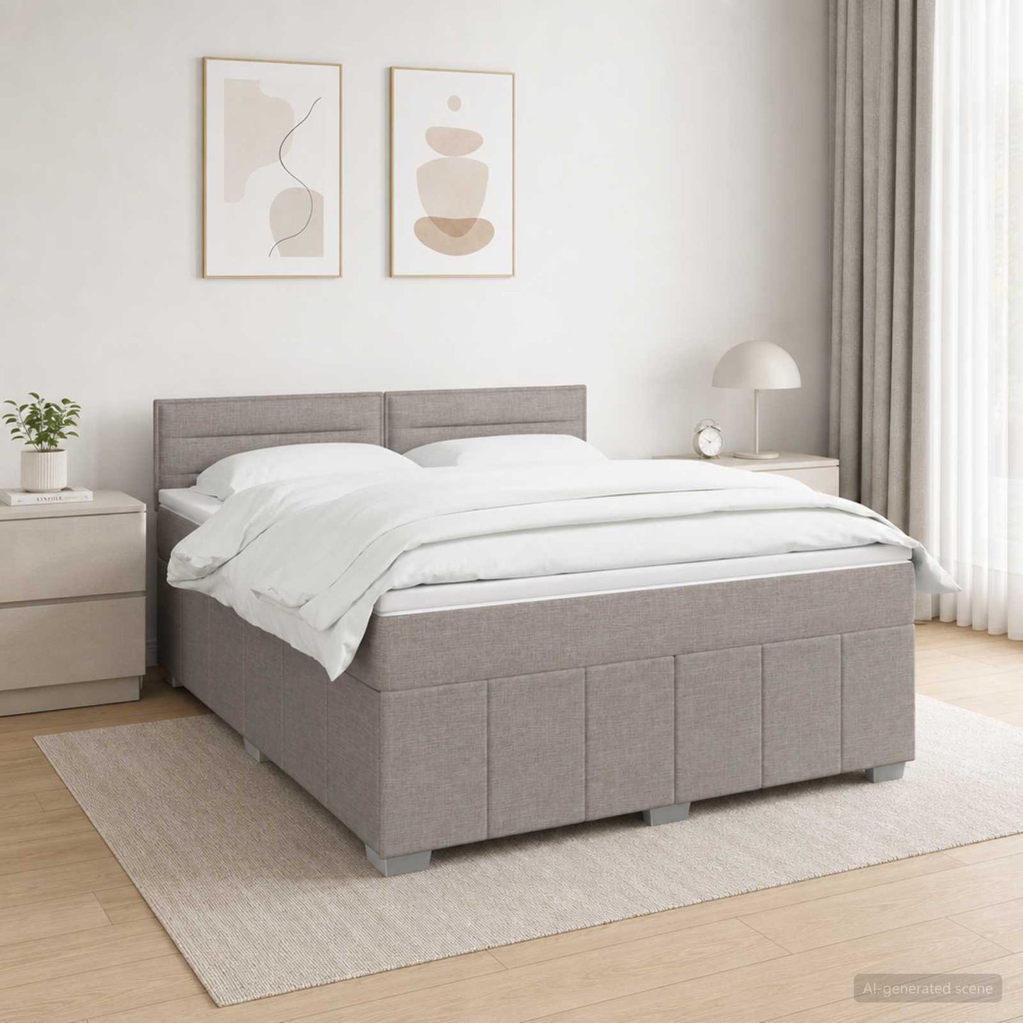 LED Boxspring Ágy Mattal Tópszínű 140 x 200 cm Szövet