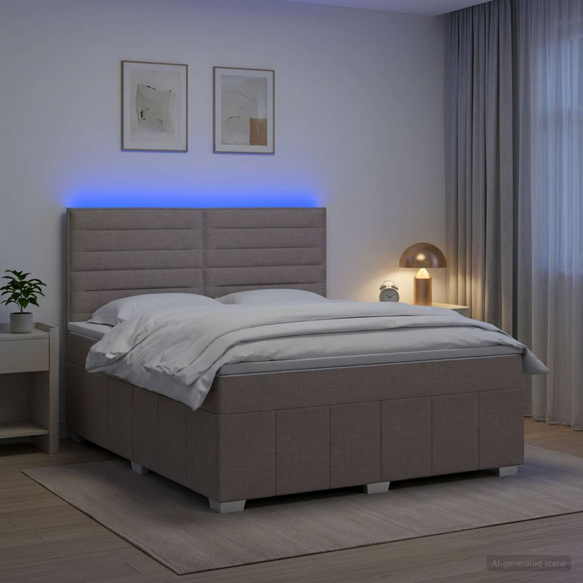 LED Boxspring Ágy Mattal Tópszínű 160 x 200 cm Szövet