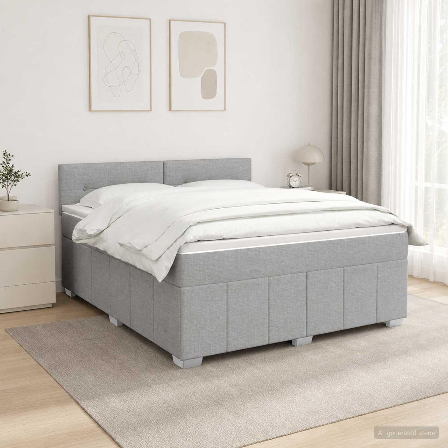 LED Boxspring Ágy Mattal Világosszürke 140 x 190 cm Szövet