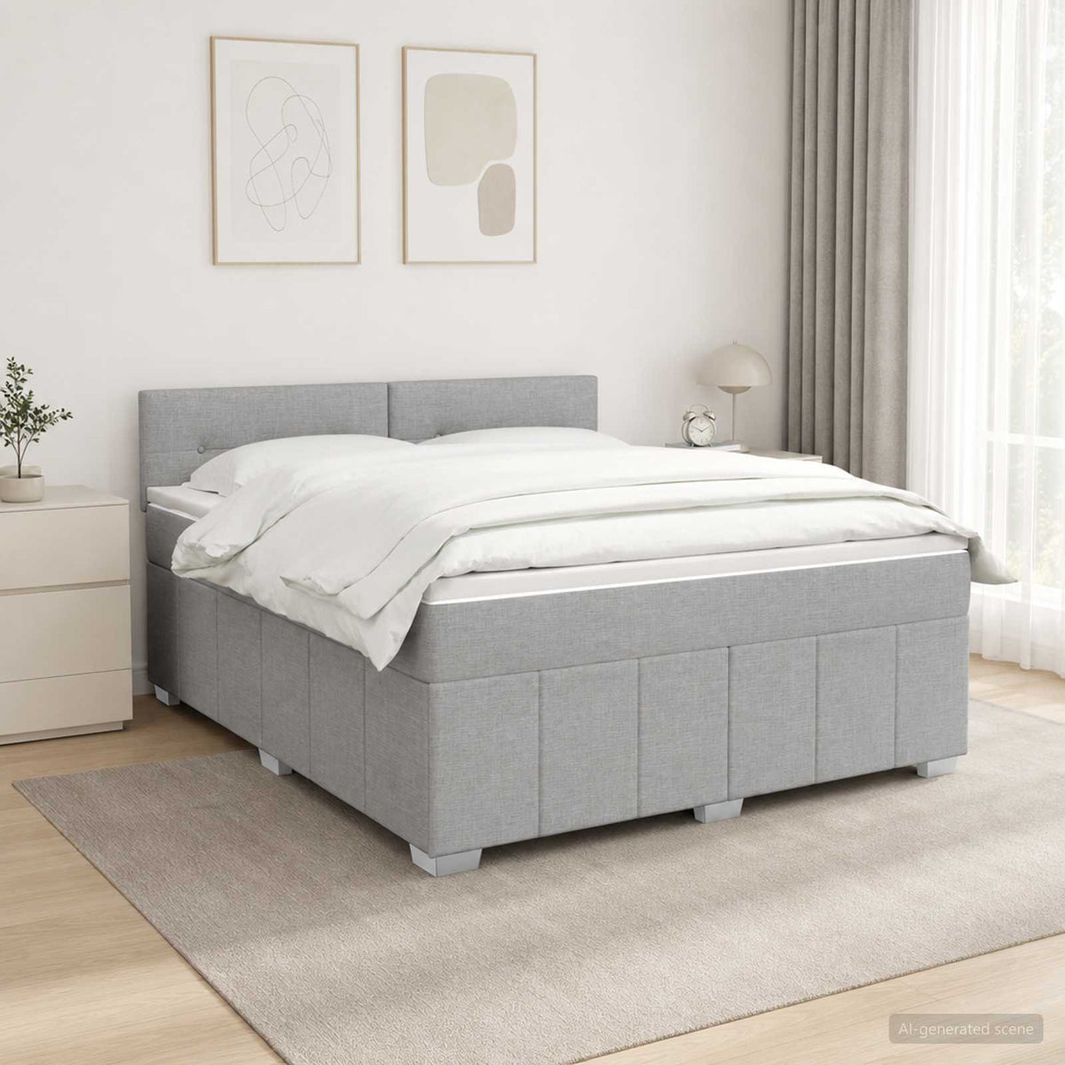 LED Boxspring Ágy Mattal Világosszürke 180 x 200 cm Szövet
