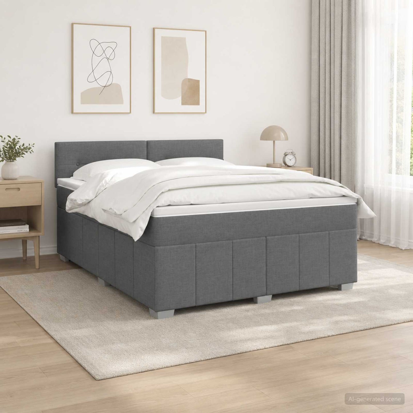 LED Boxspring Ágy Mattal Sötétszürke 160 x 200 cm Szövet