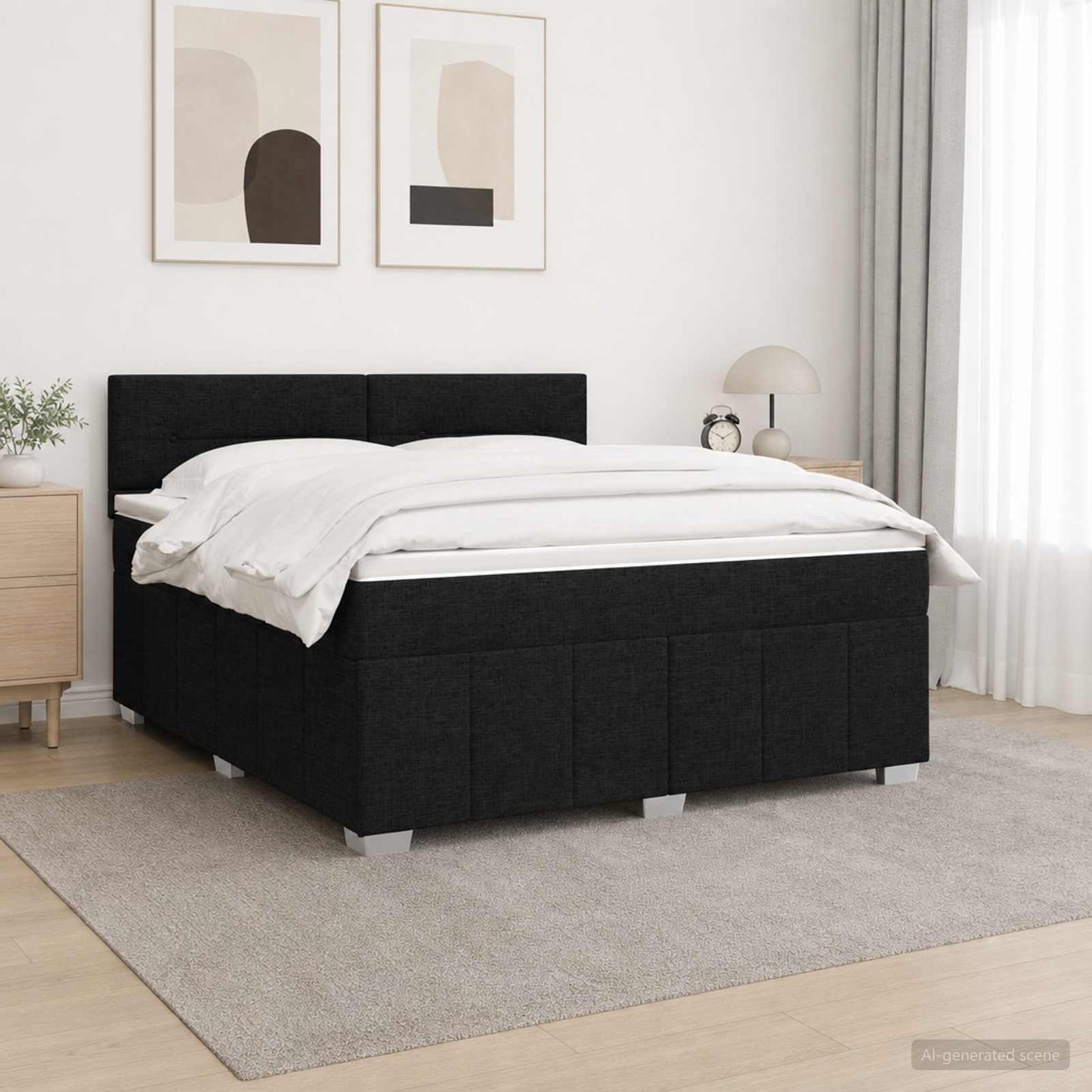 LED Boxspring Ágy Mattal fejtámlával Fekete 140 x 190 cm Szövet