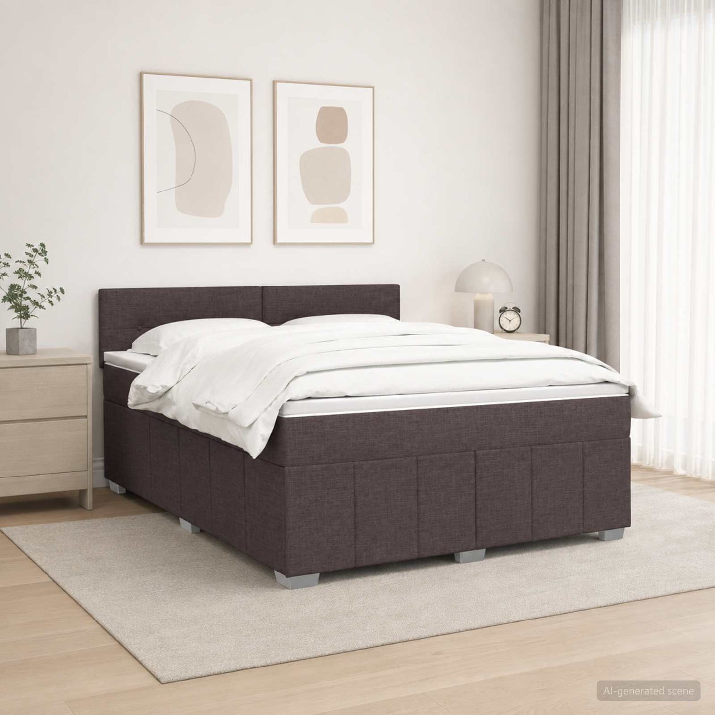 LED Boxspring Ágy Mattal Sötét Barna 140 x 200 cm Szövet