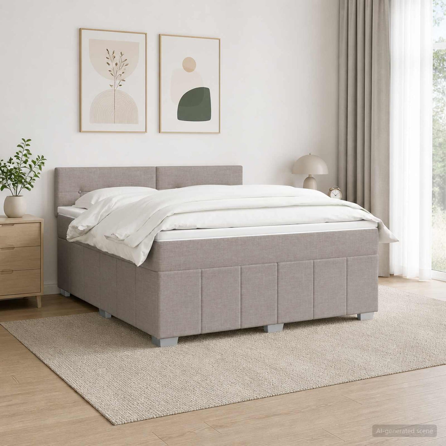 LED Boxspring Ágy Mattal Tópszínű 140 x 200 cm Szövet