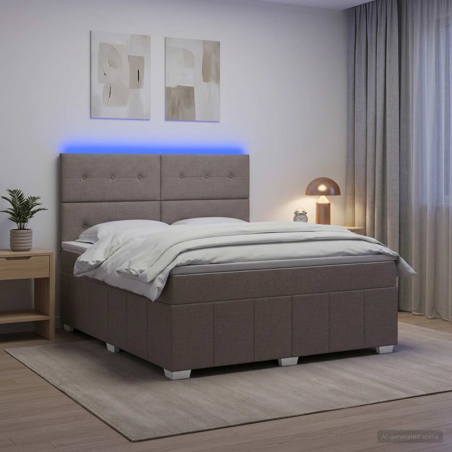 LED Boxspring Ágy Mattal Tópszínű 140 x 200 cm Szövet
