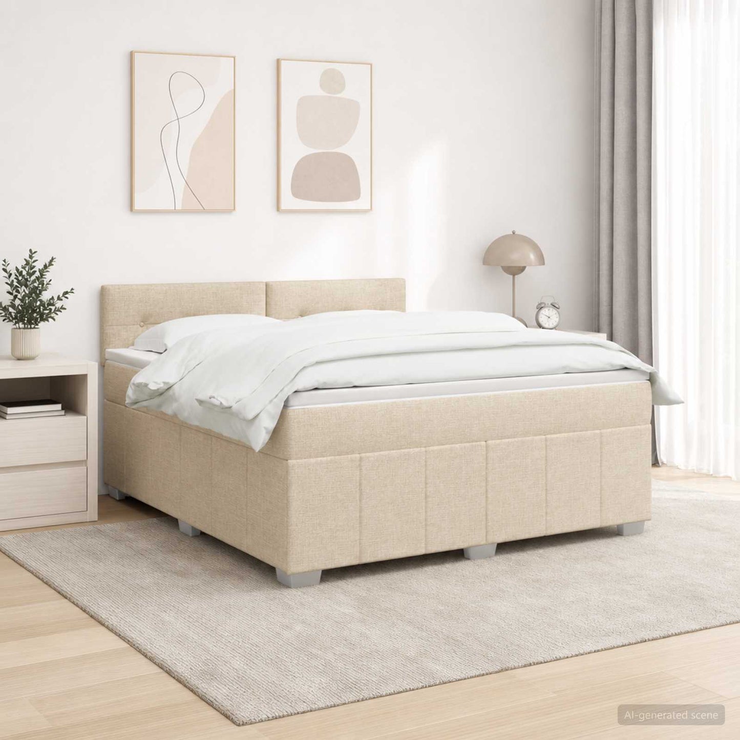 LED Boxspring Ágy Mattal Krémszínű 140 x 200 cm Szövet