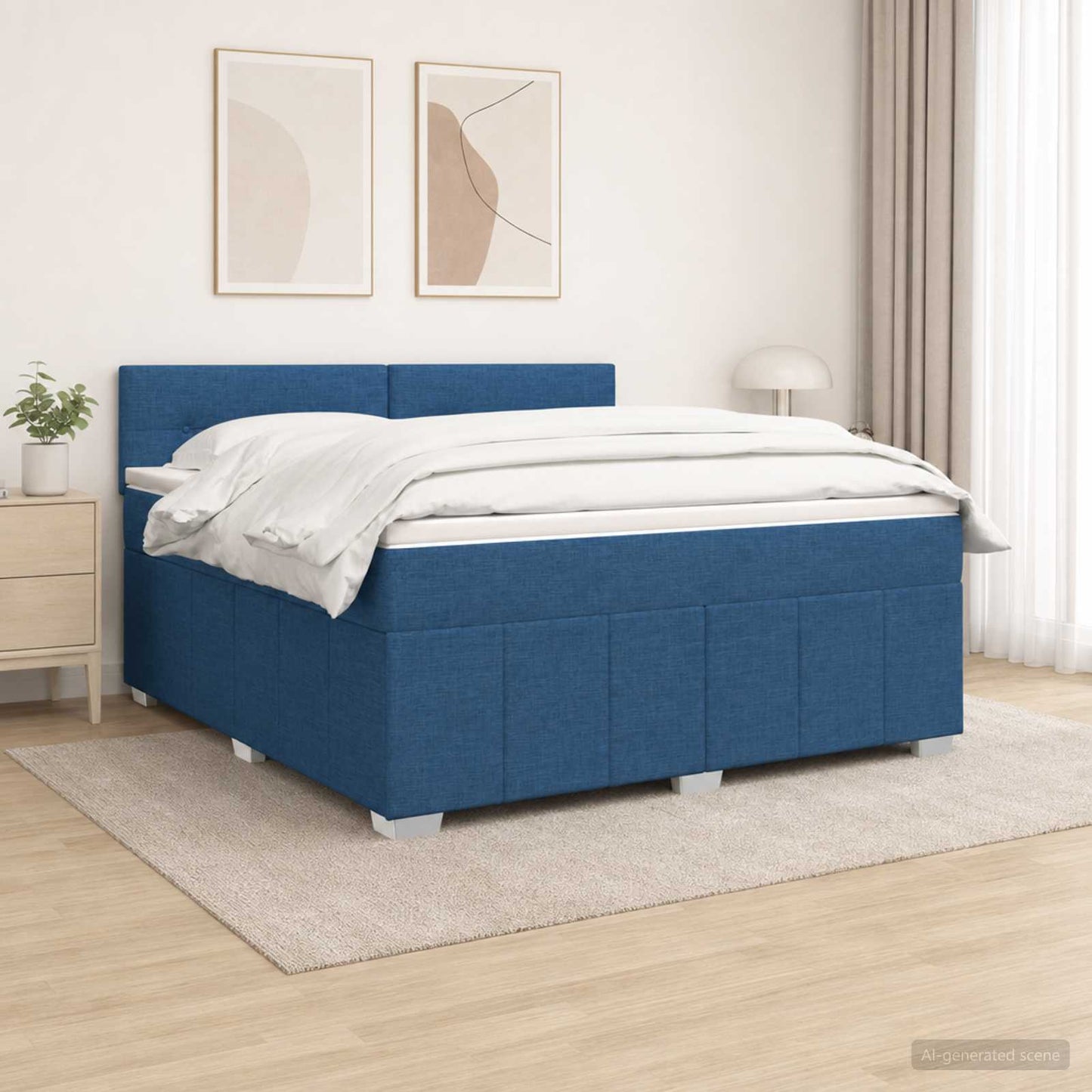 LED Boxspring Ágy Mattal fejtámlával Kék 160 x 200 cm Szövet