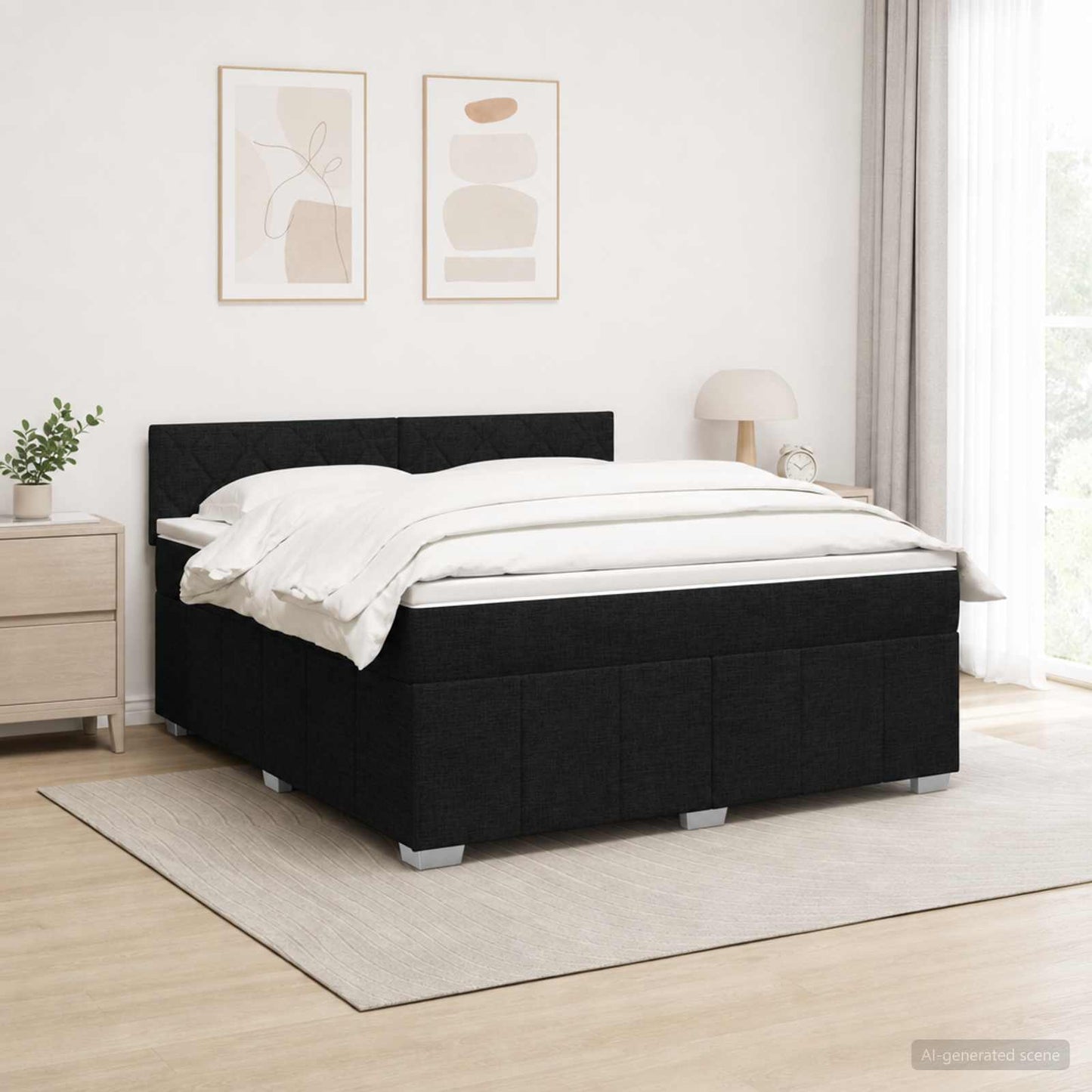 LED Boxspring Ágy Mattal fejtámlával Fekete 180 x 200 cm Szövet