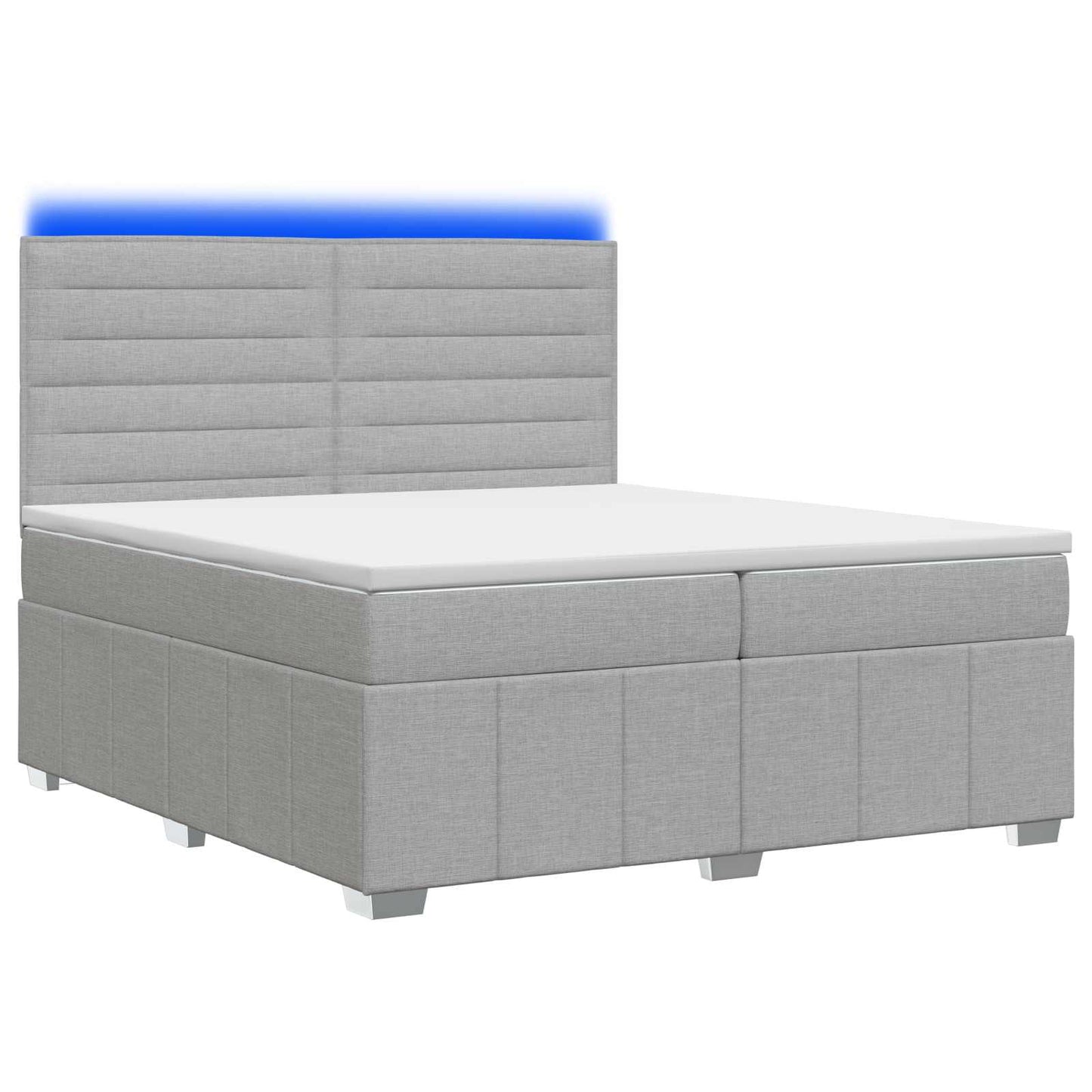LED Boxspring Ágy Mattal Világosszürke 200 x 200 cm Szövet
