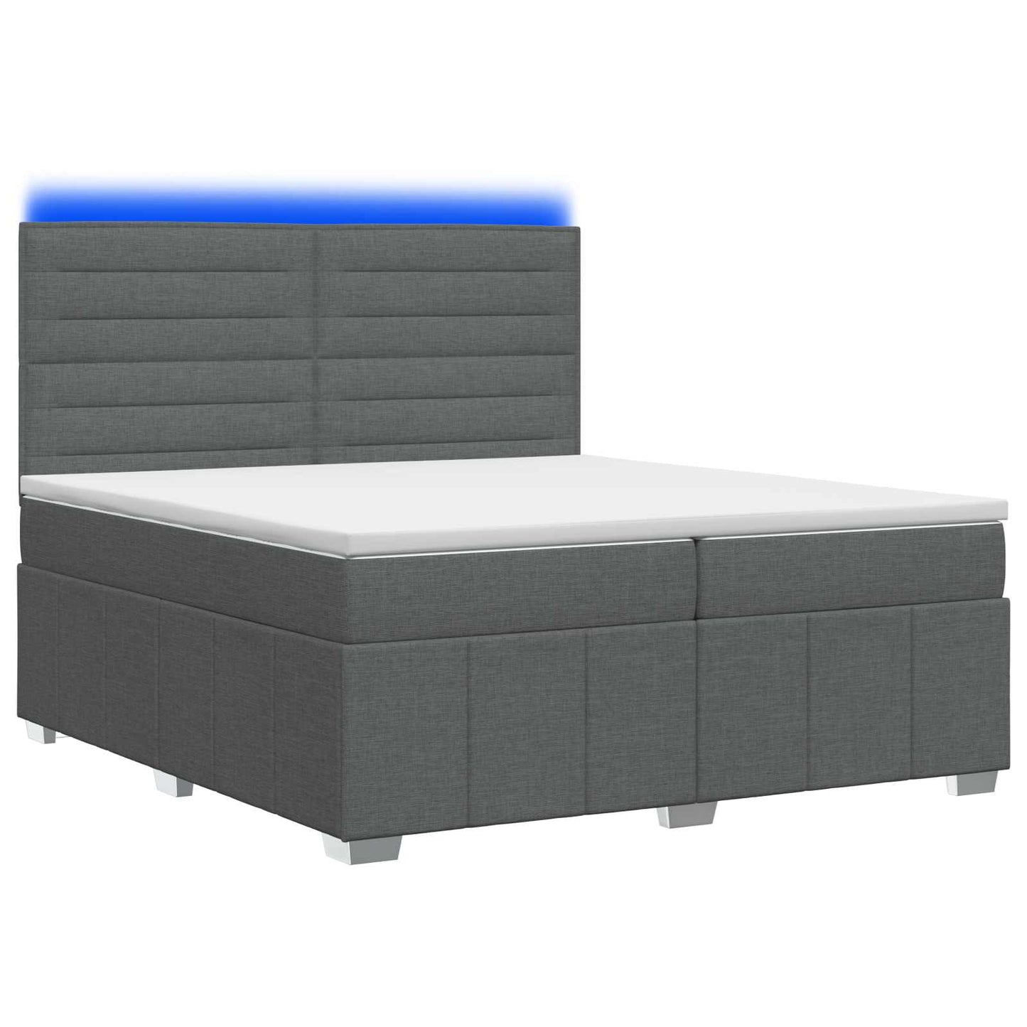 LED Boxspring Ágy Mattal Sötétszürke 200 x 200 cm Szövet
