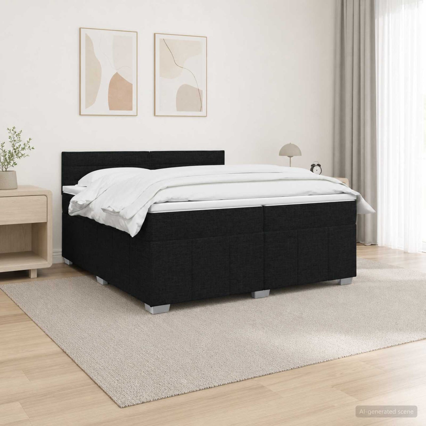 LED Boxspring Ágy Mattal fejtámlával Fekete 200 x 200 cm Szövet