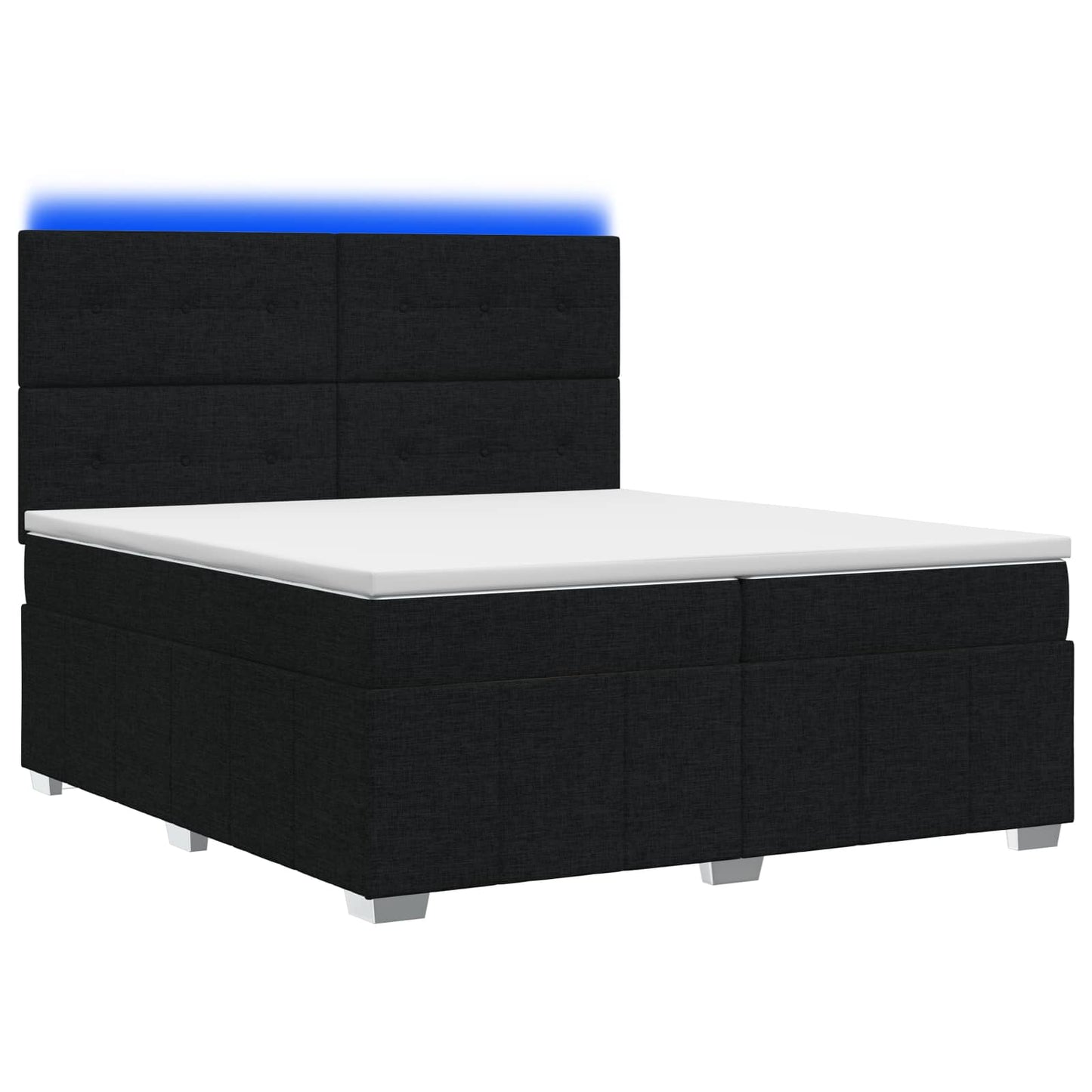 LED Boxspring Ágy Mattal fejtámlával Fekete 200 x 200 cm Szövet