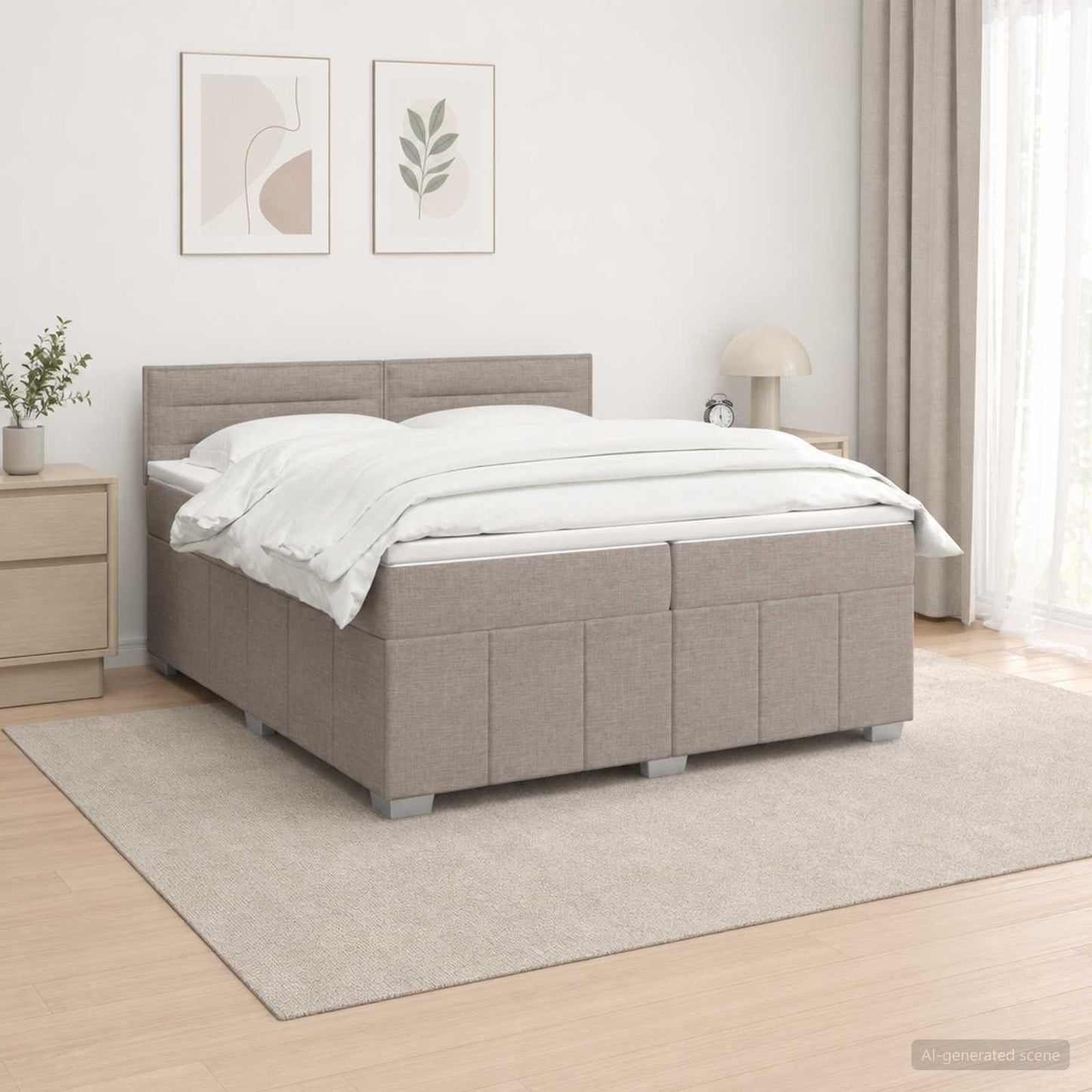 LED Boxspring Ágy Mattal Tópszínű 200 x 200 cm Szövet