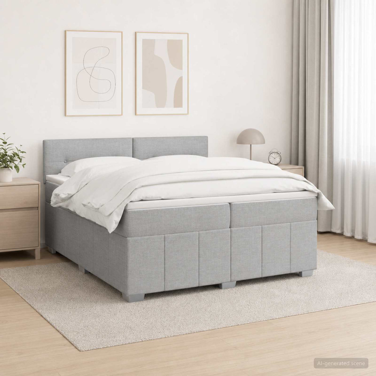 LED Boxspring Ágy Mattal Világosszürke 200 x 200 cm Szövet