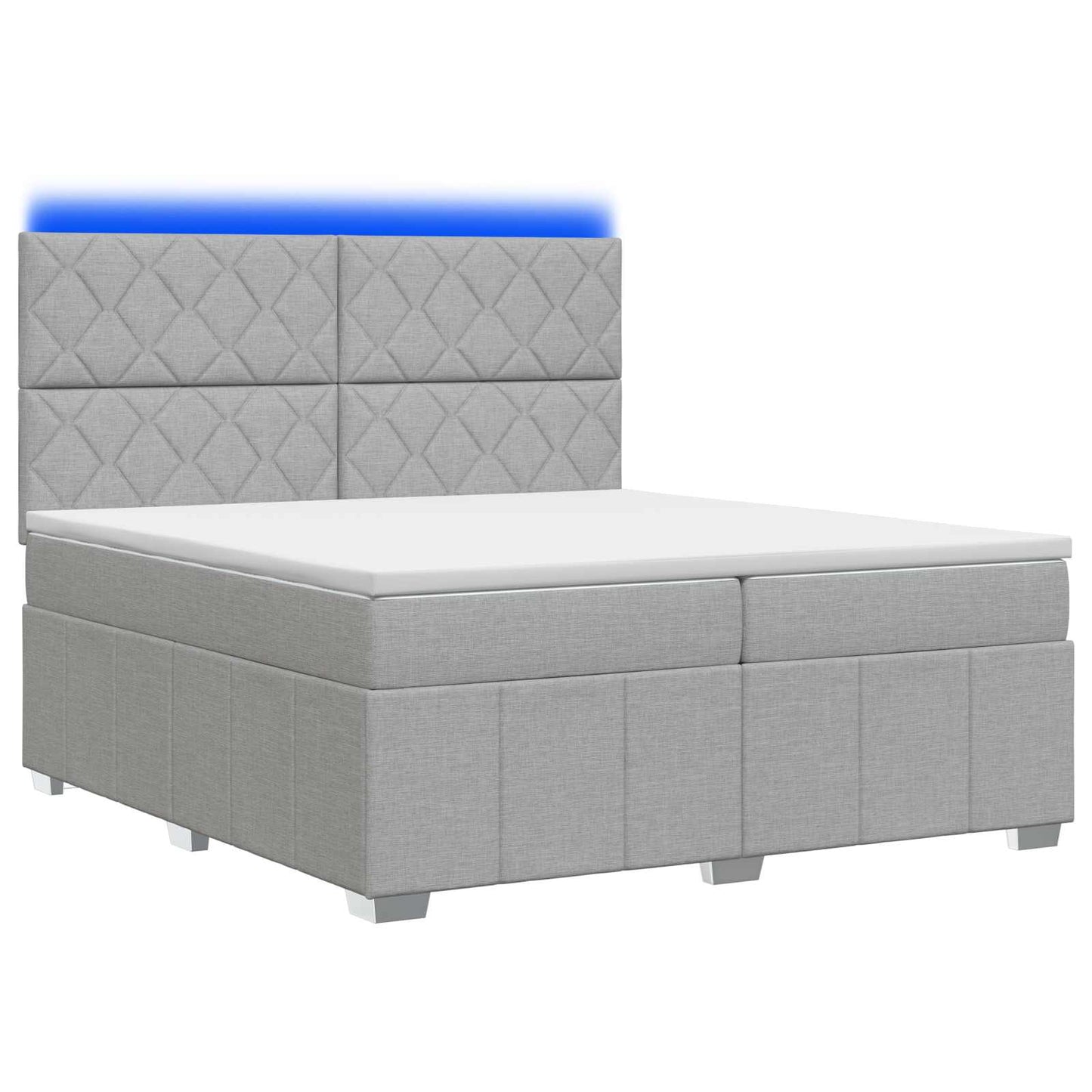 LED Boxspring Ágy Mattal Világosszürke 200 x 200 cm Szövet
