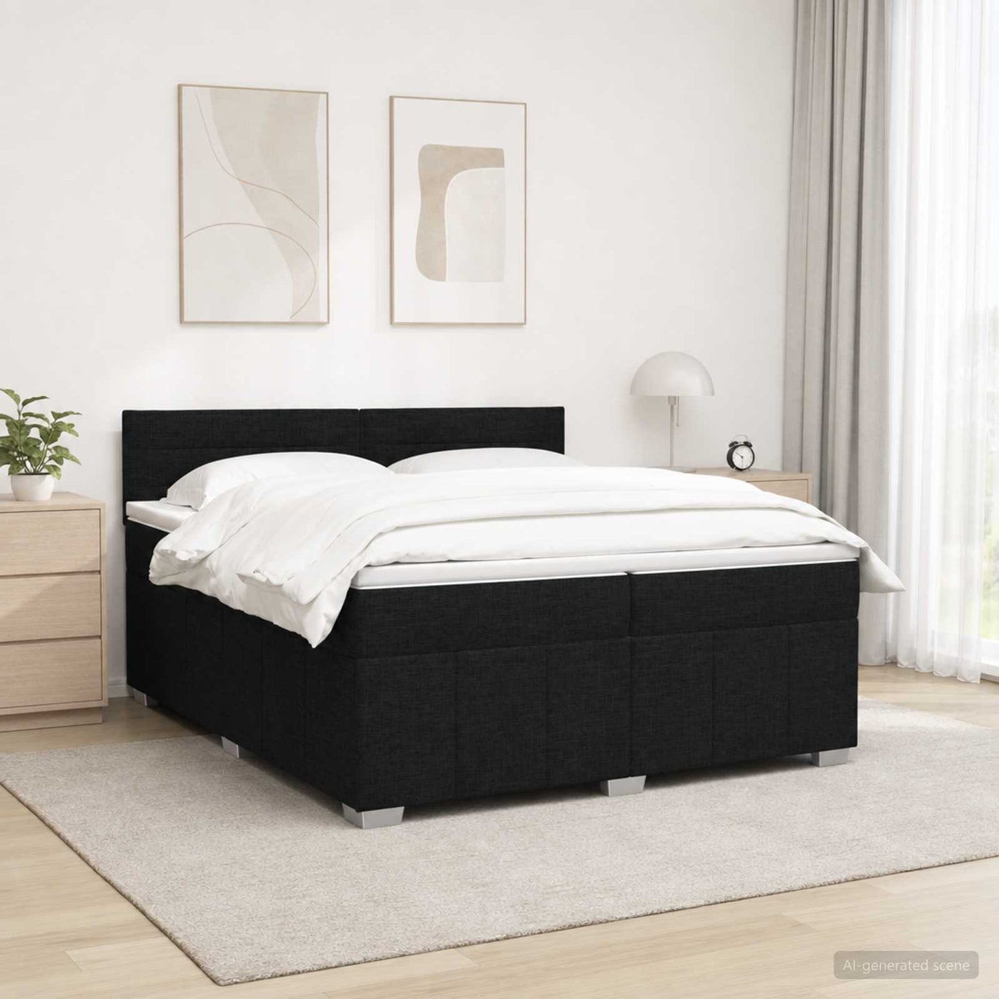 LED Boxspring Ágy Mattal fejtámlával Fekete 200 x 200 cm Szövet