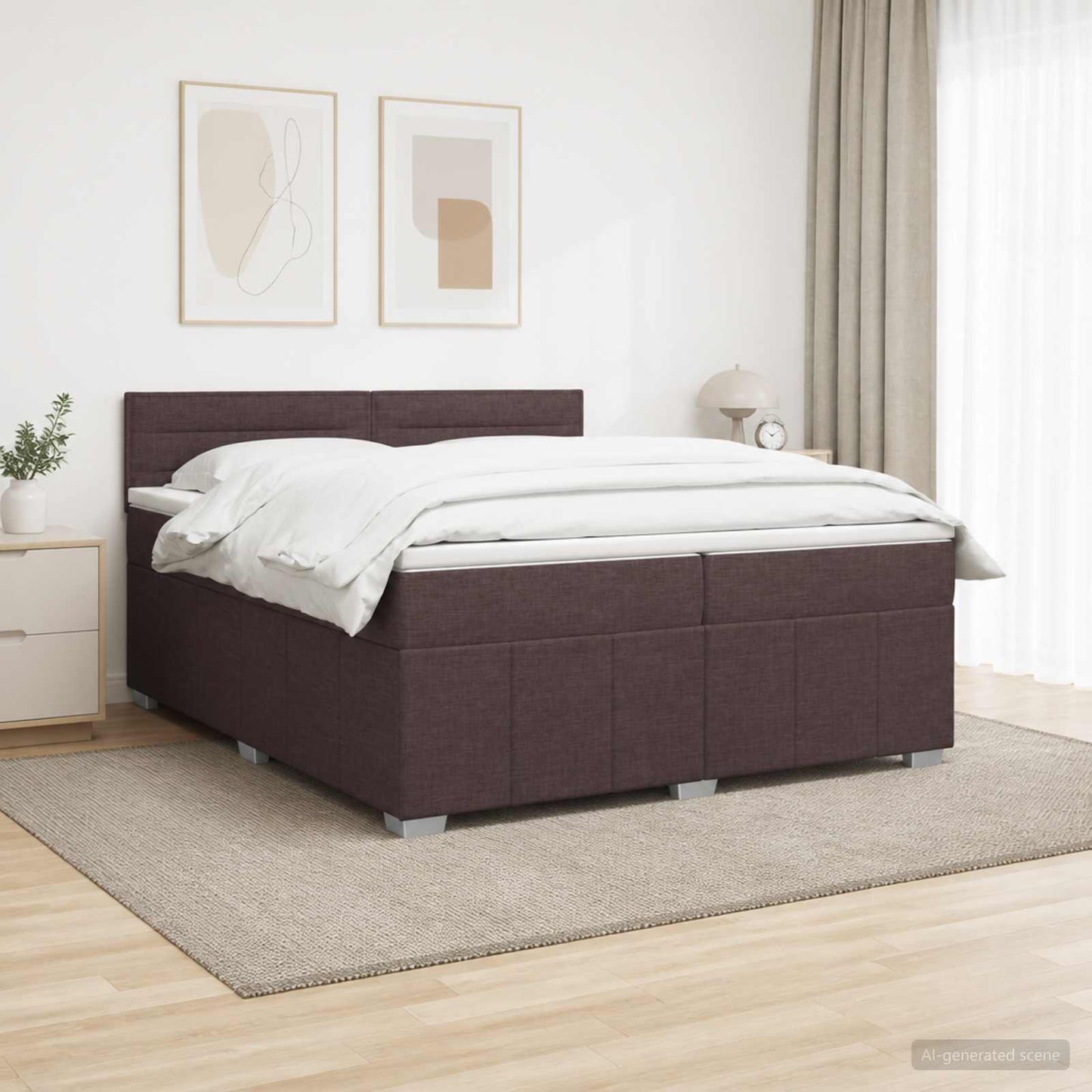 LED Boxspring Ágy Mattal Sötét Barna 200 x 200 cm Szövet
