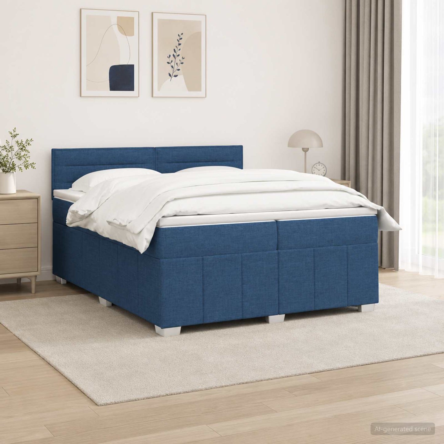 LED Boxspring Ágy Mattal fejtámlával Kék 200 x 200 cm Szövet