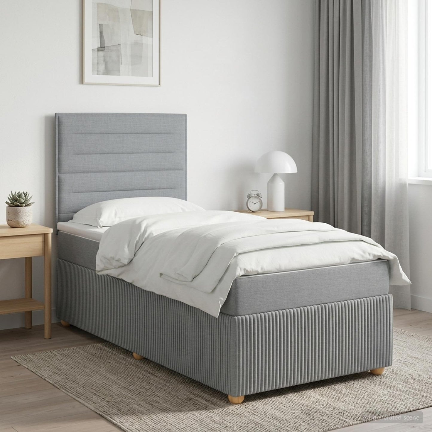LED Boxspring Ágy Mattal Világosszürke 100 x 200 cm Szövet