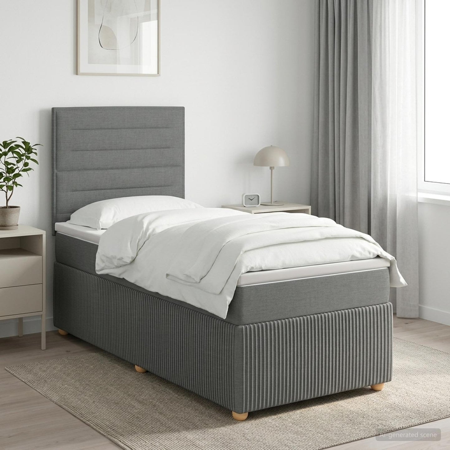 LED Boxspring Ágy Mattal Sötétszürke 80 x 200 cm Szövet