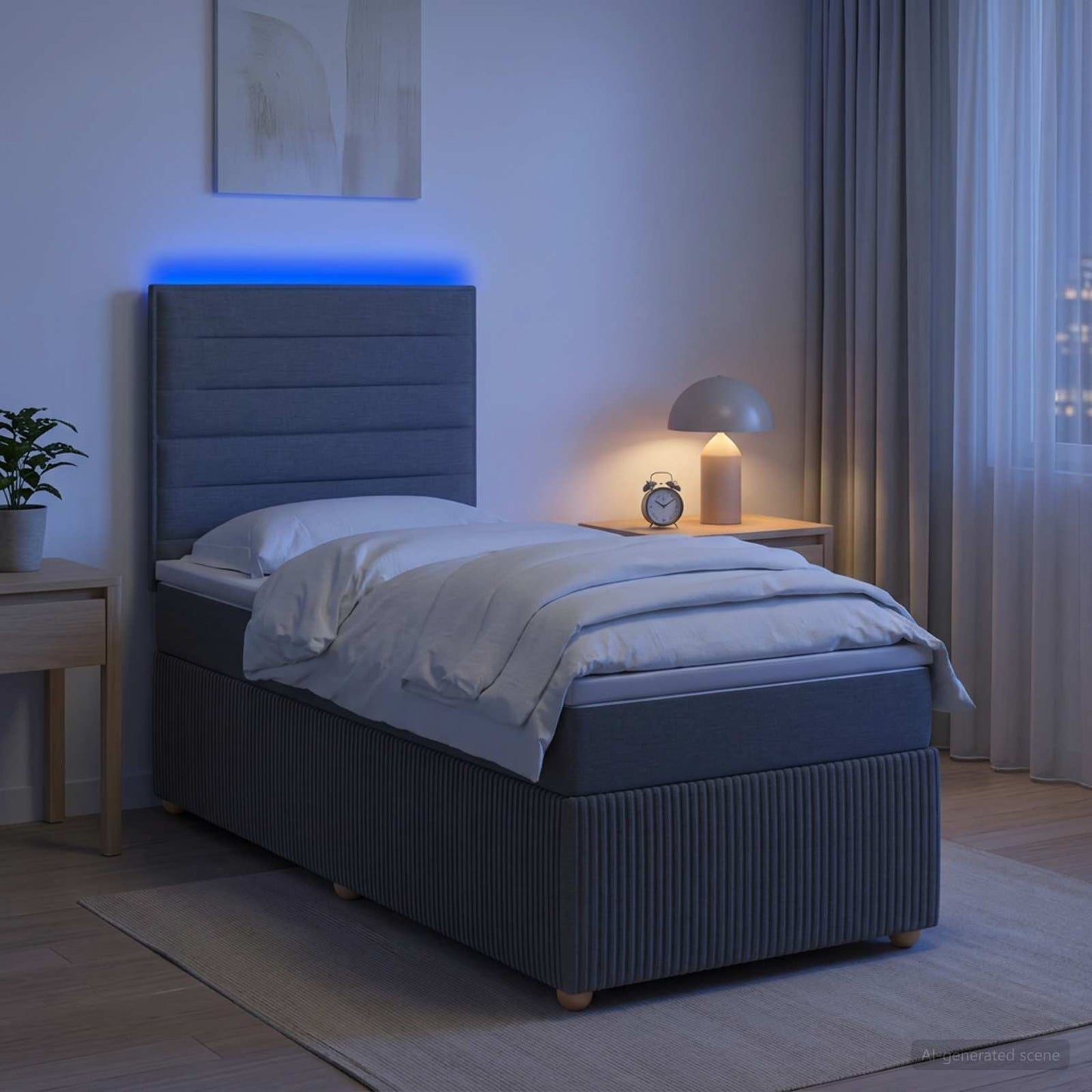 LED Boxspring Ágy Mattal Sötétszürke 80 x 200 cm Szövet