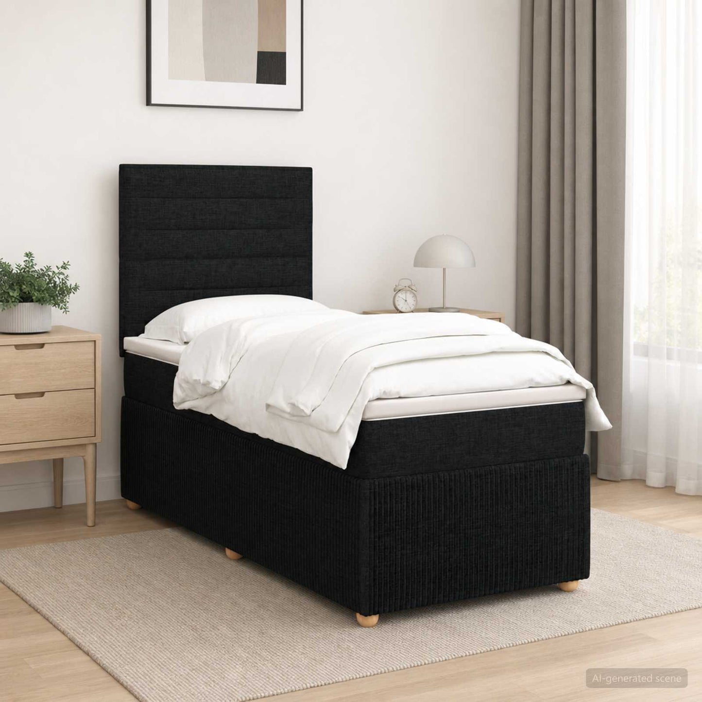LED Boxspring Ágy Mattal fejtámlával Fekete 90 x 190 cm Szövet