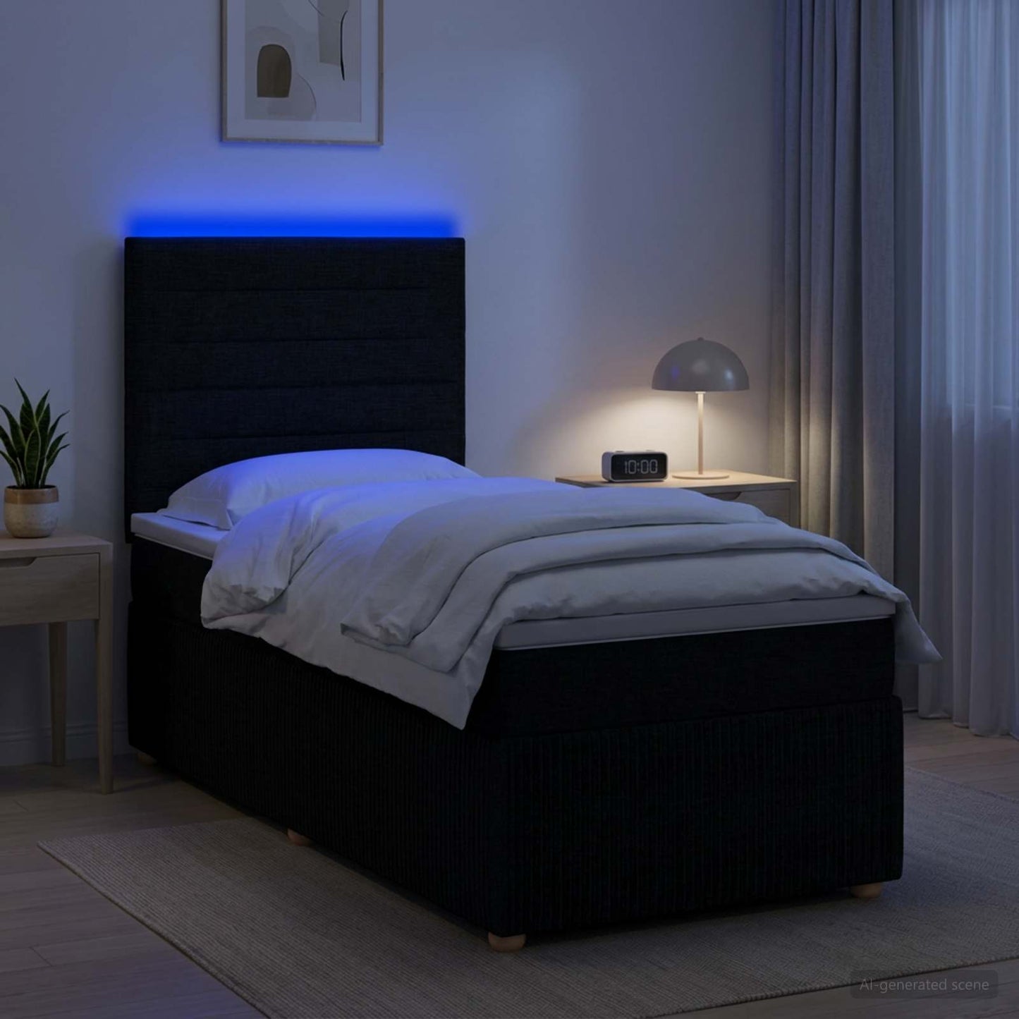 LED Boxspring Ágy Mattal fejtámlával Fekete 80 x 200 cm Szövet
