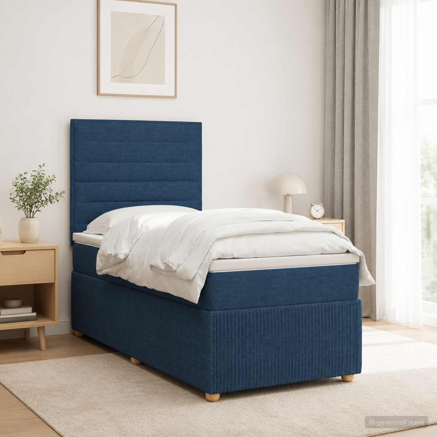 LED Boxspring Ágy Mattal LED szalagokkal Kék 90 x 190 cm Szövet