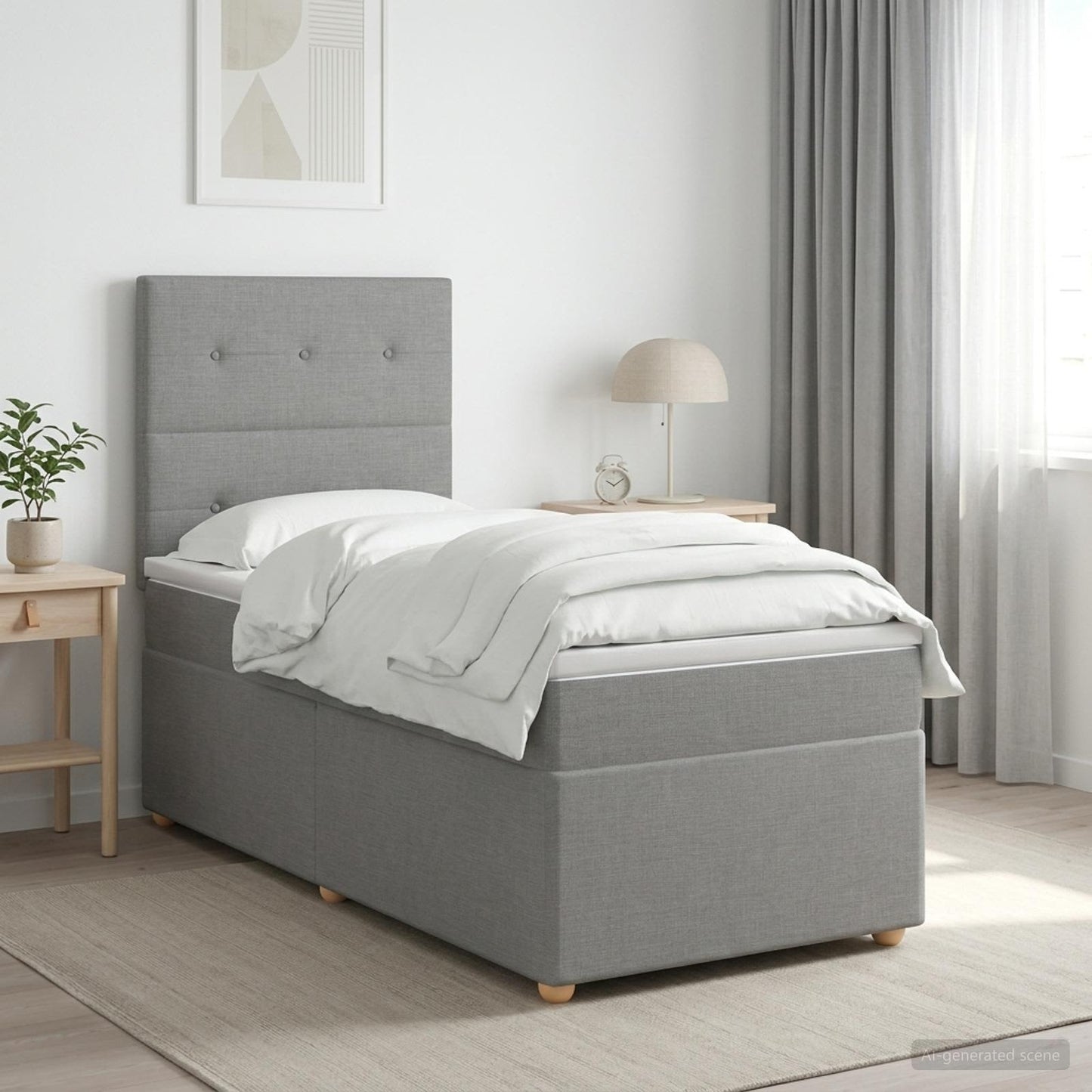 LED Boxspring Ágy Mattal Világosszürke 90 x 190 cm Szövet