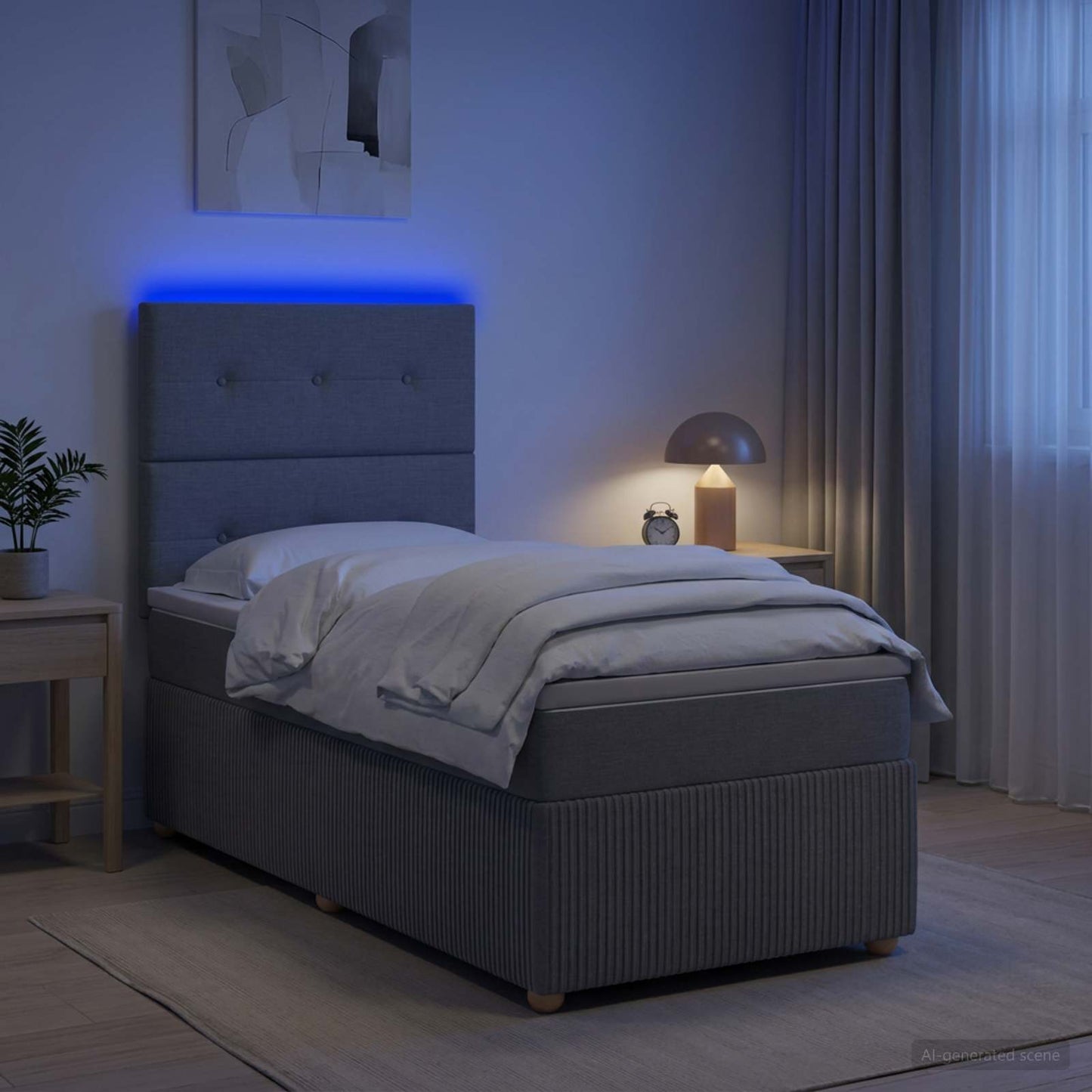 LED Boxspring Ágy Mattal Világosszürke 90 x 190 cm Szövet