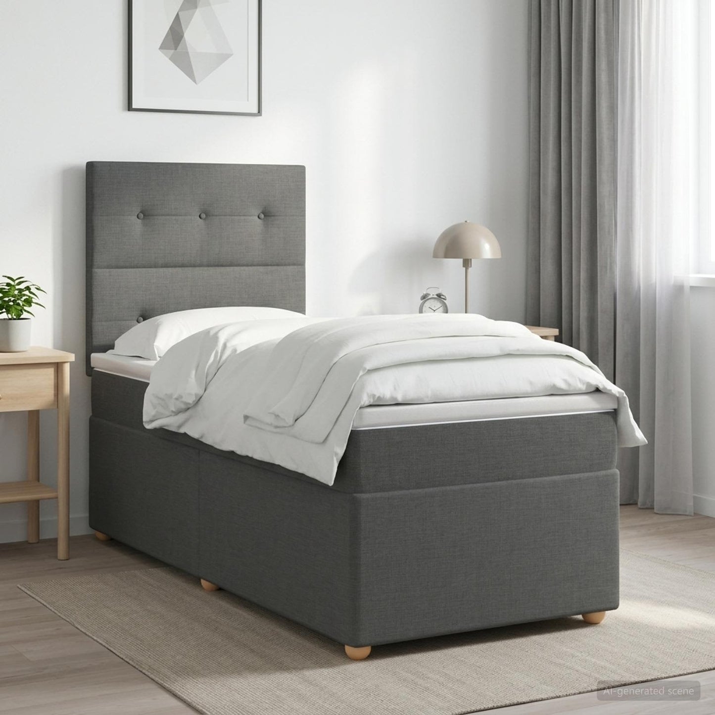 LED Boxspring Ágy Mattal Sötétszürke 100 x 200 cm Szövet