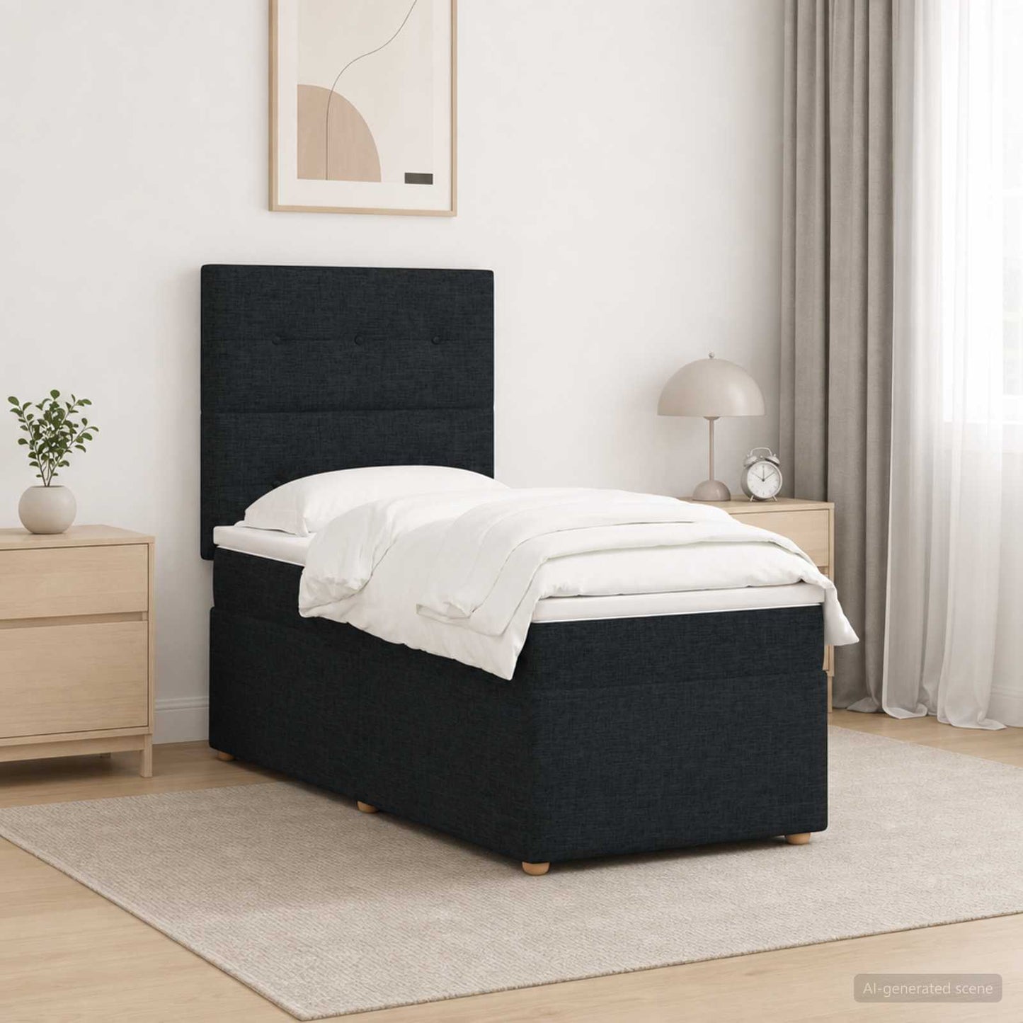 LED Boxspring Ágy Mattal fejtámlával Fekete 90 x 190 cm Szövet