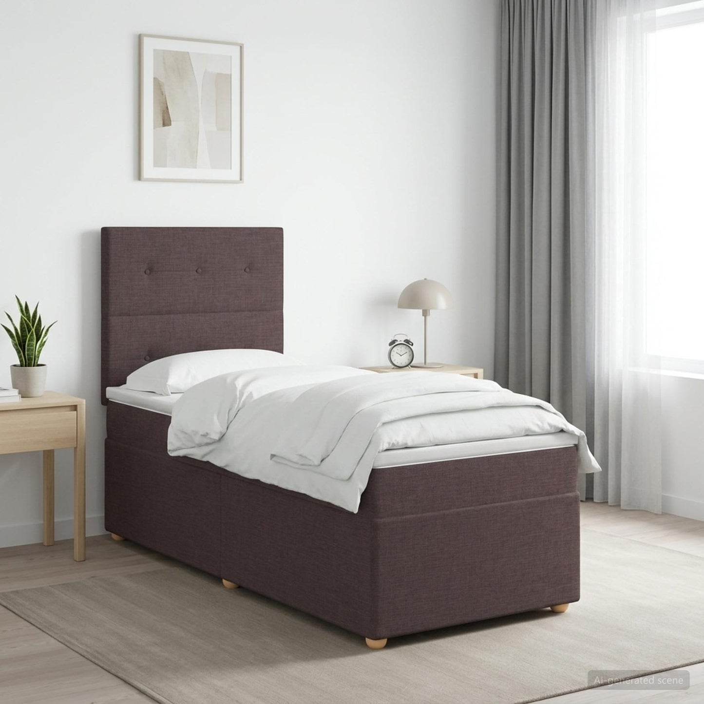 LED Boxspring Ágy Mattal Sötét Barna 80 x 200 cm Szövet