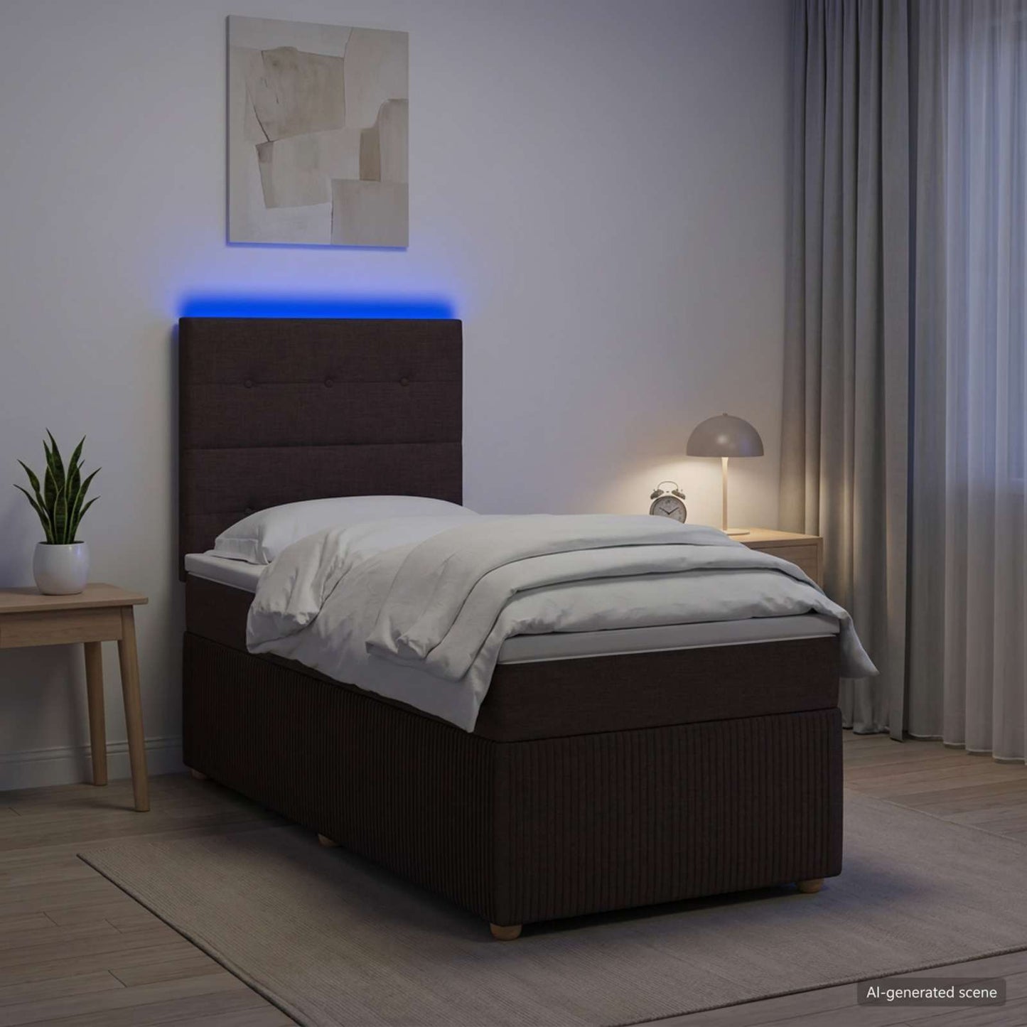 LED Boxspring Ágy Mattal Sötét Barna 80 x 200 cm Szövet