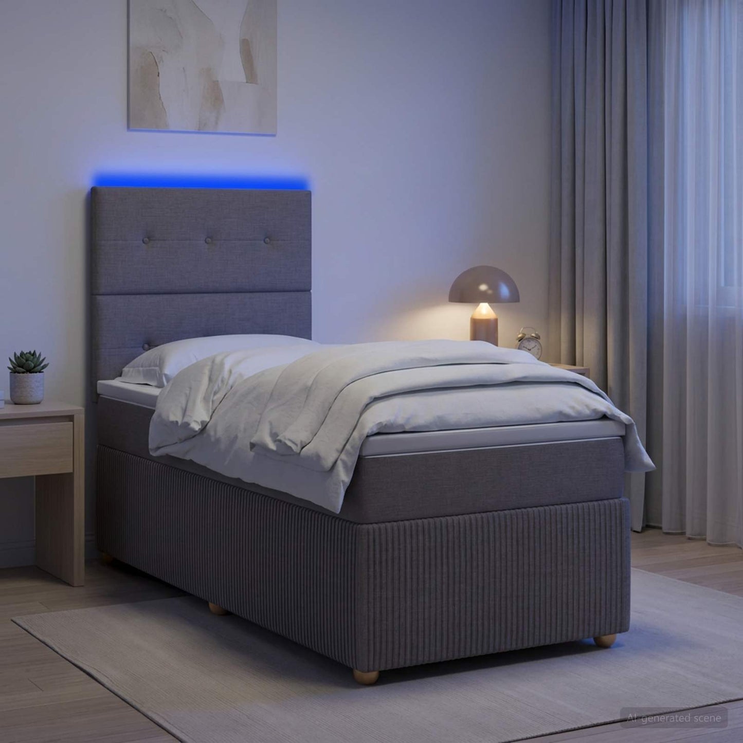 LED Boxspring Ágy Mattal Tópszínű 90 x 200 cm Szövet
