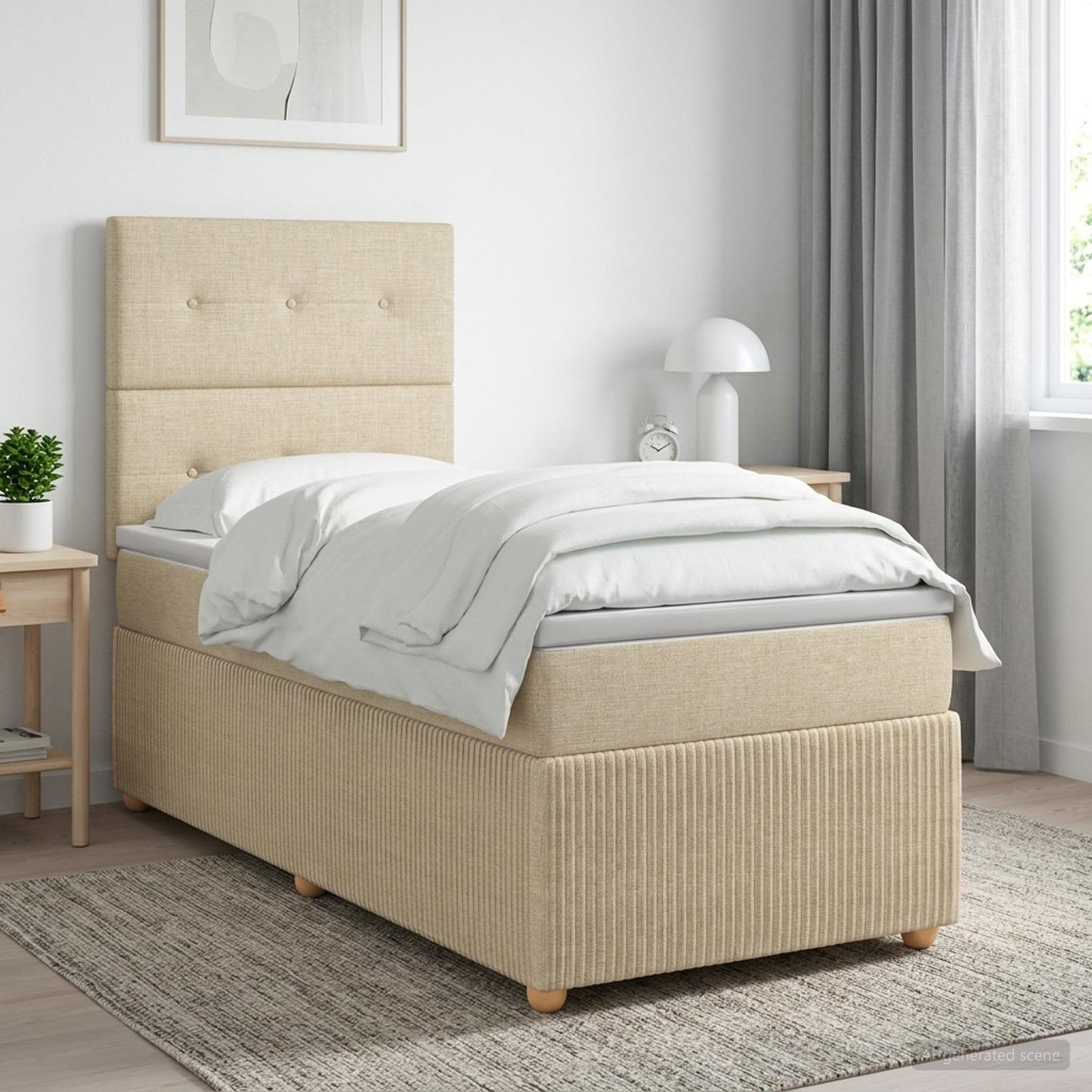 LED Boxspring Ágy Mattal Krémszínű 90 x 200 cm Szövet