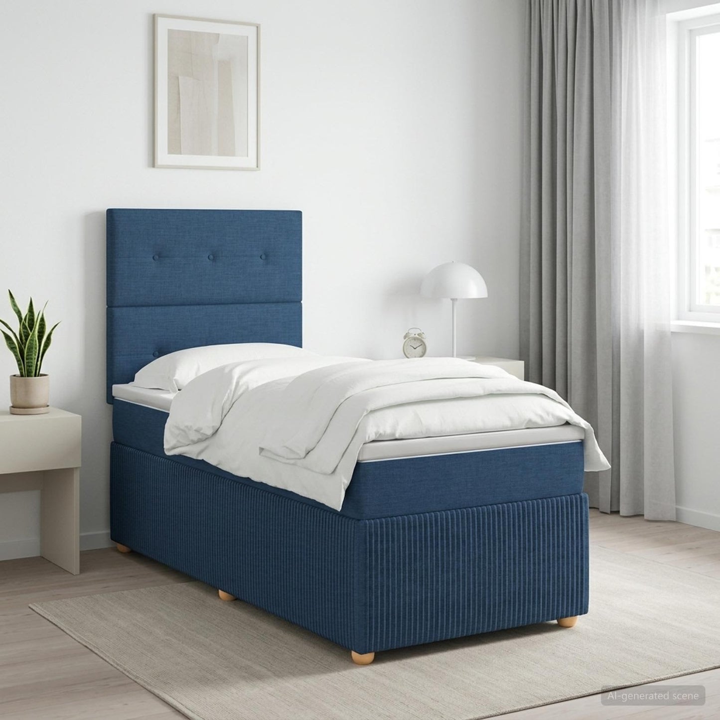 LED Boxspring Ágy Mattal LED szalagokkal Kék 90 x 200 cm Szövet