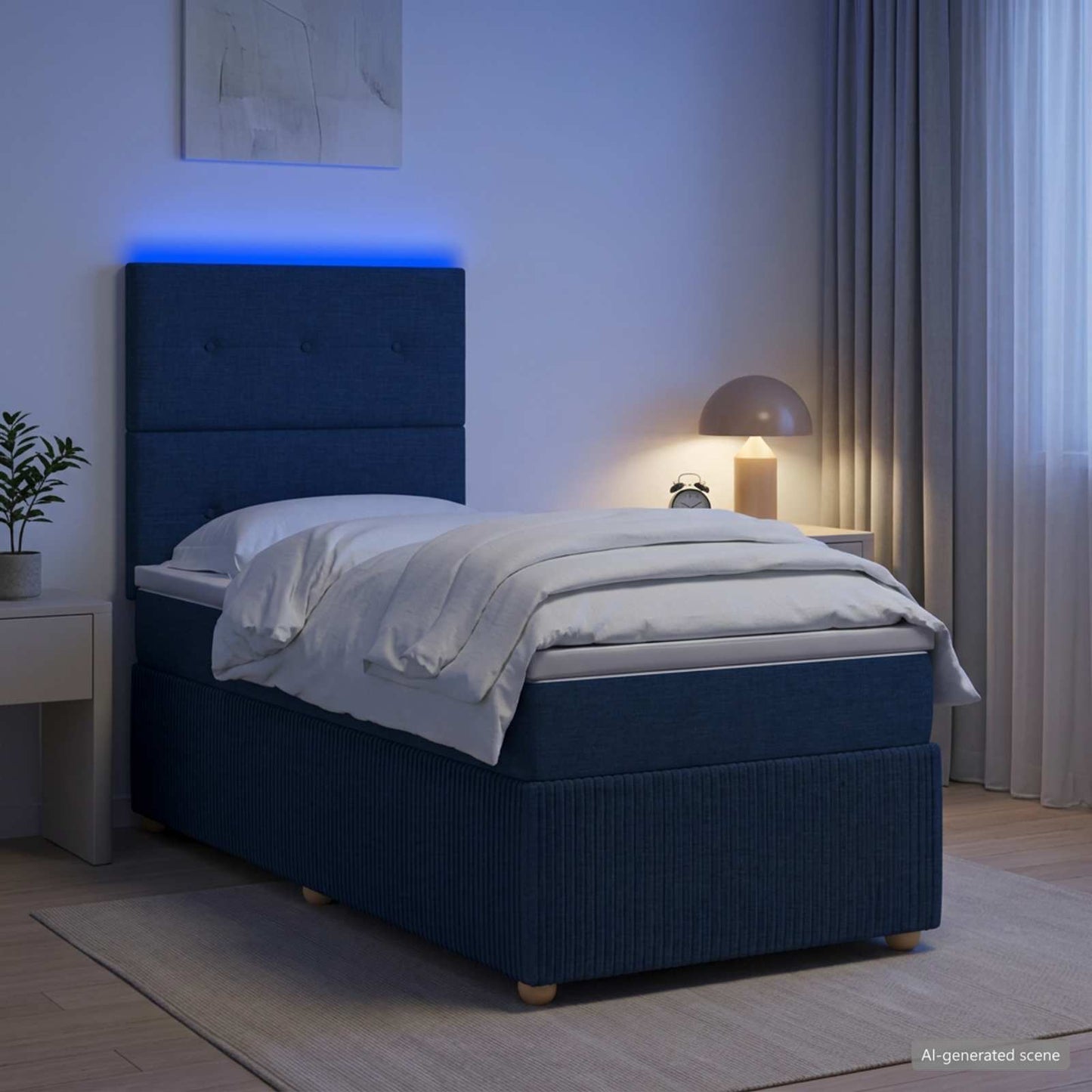LED Boxspring Ágy Mattal LED szalagokkal Kék 80 x 200 cm Szövet