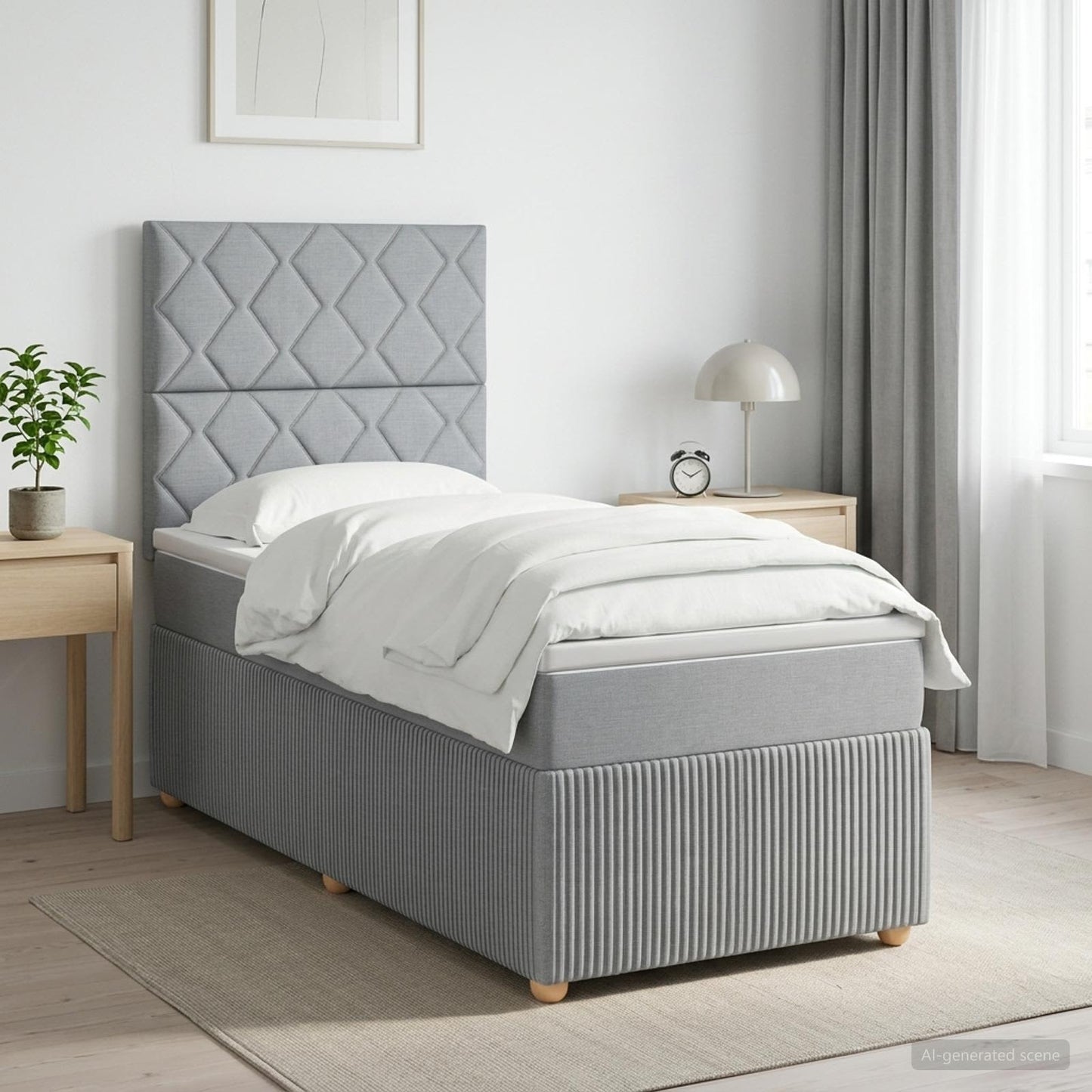 LED Boxspring Ágy Mattal Világosszürke 90 x 190 cm Szövet