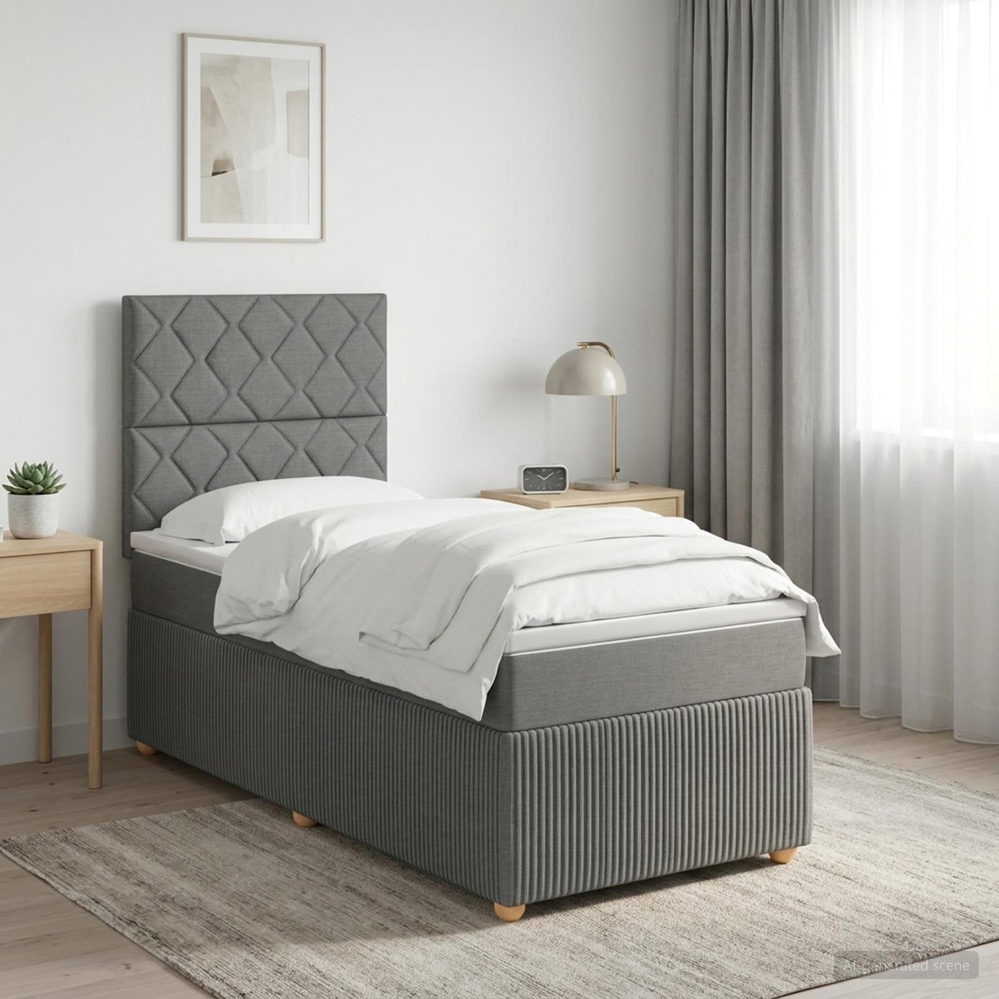 LED Boxspring Ágy Mattal Sötétszürke 80 x 200 cm Szövet