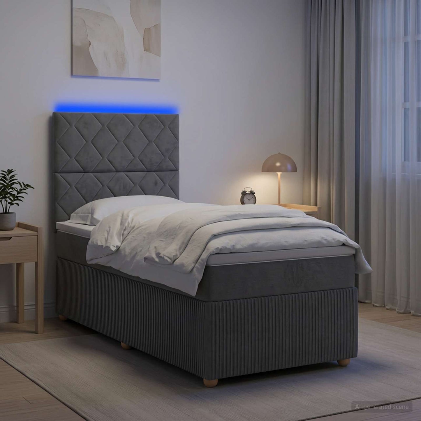 LED Boxspring Ágy Mattal Sötétszürke 80 x 200 cm Szövet