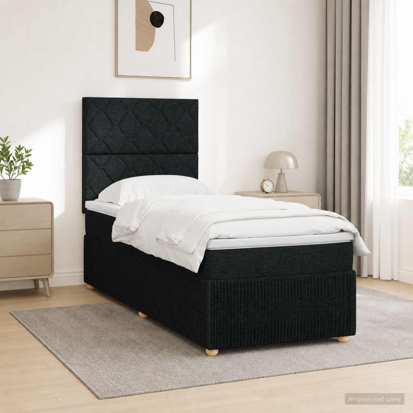 LED Boxspring Ágy Mattal fejtámlával Fekete 80 x 200 cm Szövet