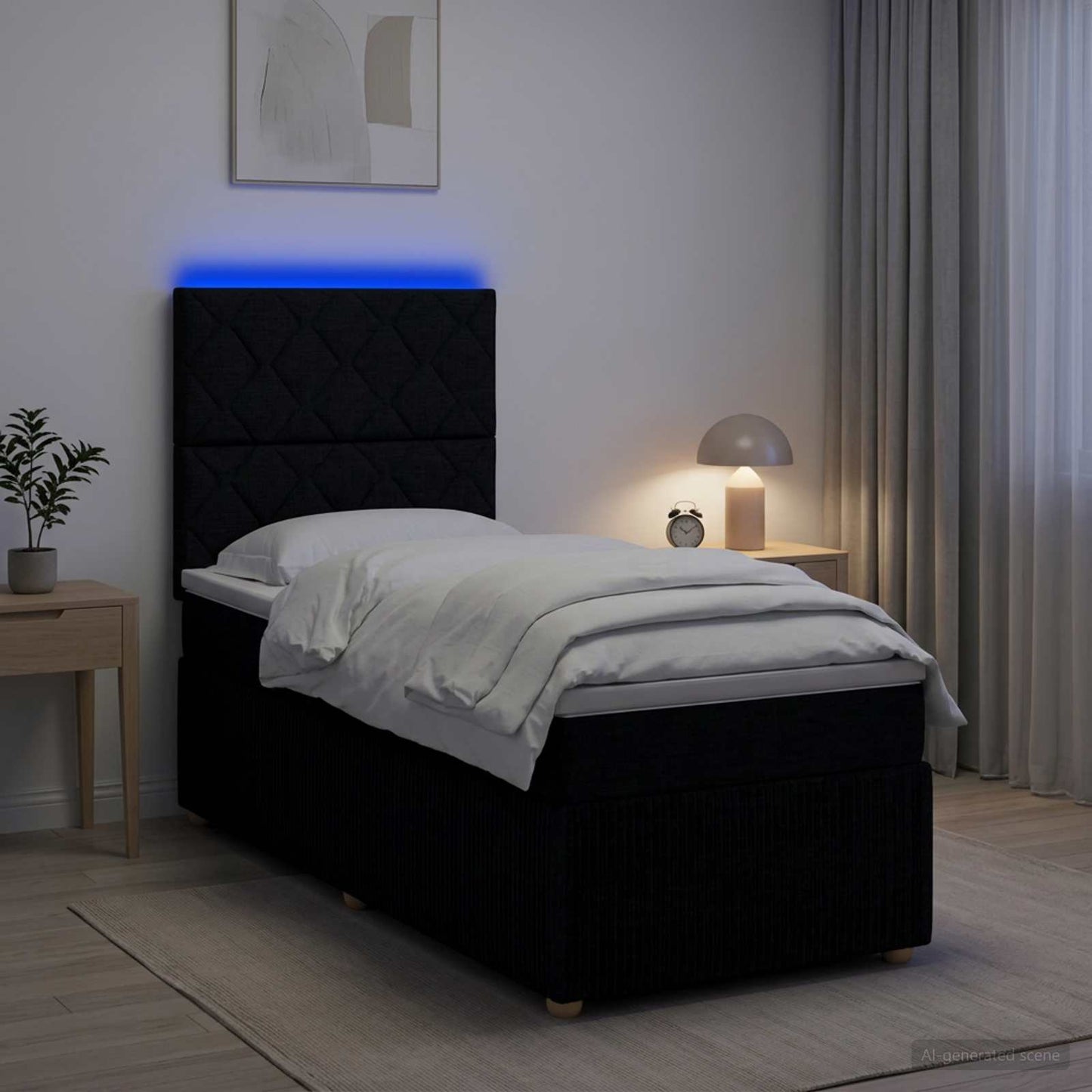LED Boxspring Ágy Mattal fejtámlával Fekete 80 x 200 cm Szövet
