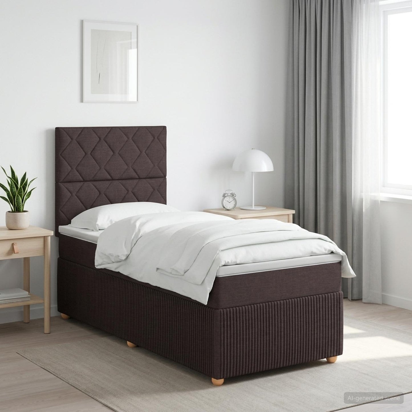 LED Boxspring Ágy Mattal Sötét Barna 100 x 200 cm Szövet