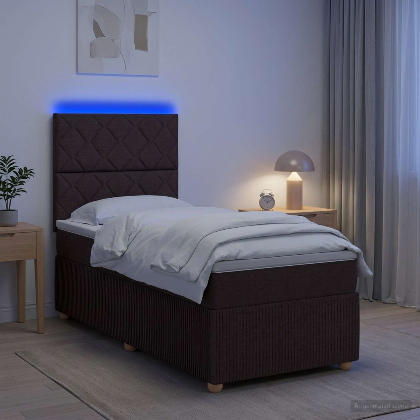LED Boxspring Ágy Mattal Sötét Barna 100 x 200 cm Szövet