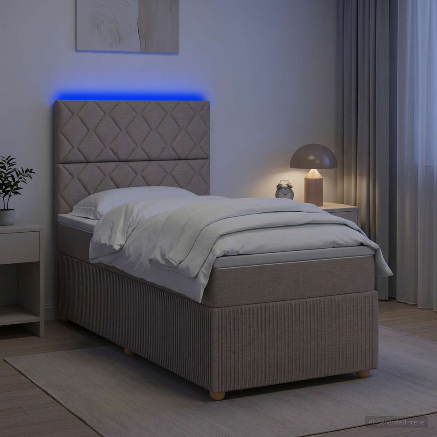 LED Boxspring Ágy Mattal Tópszínű 80 x 200 cm Szövet